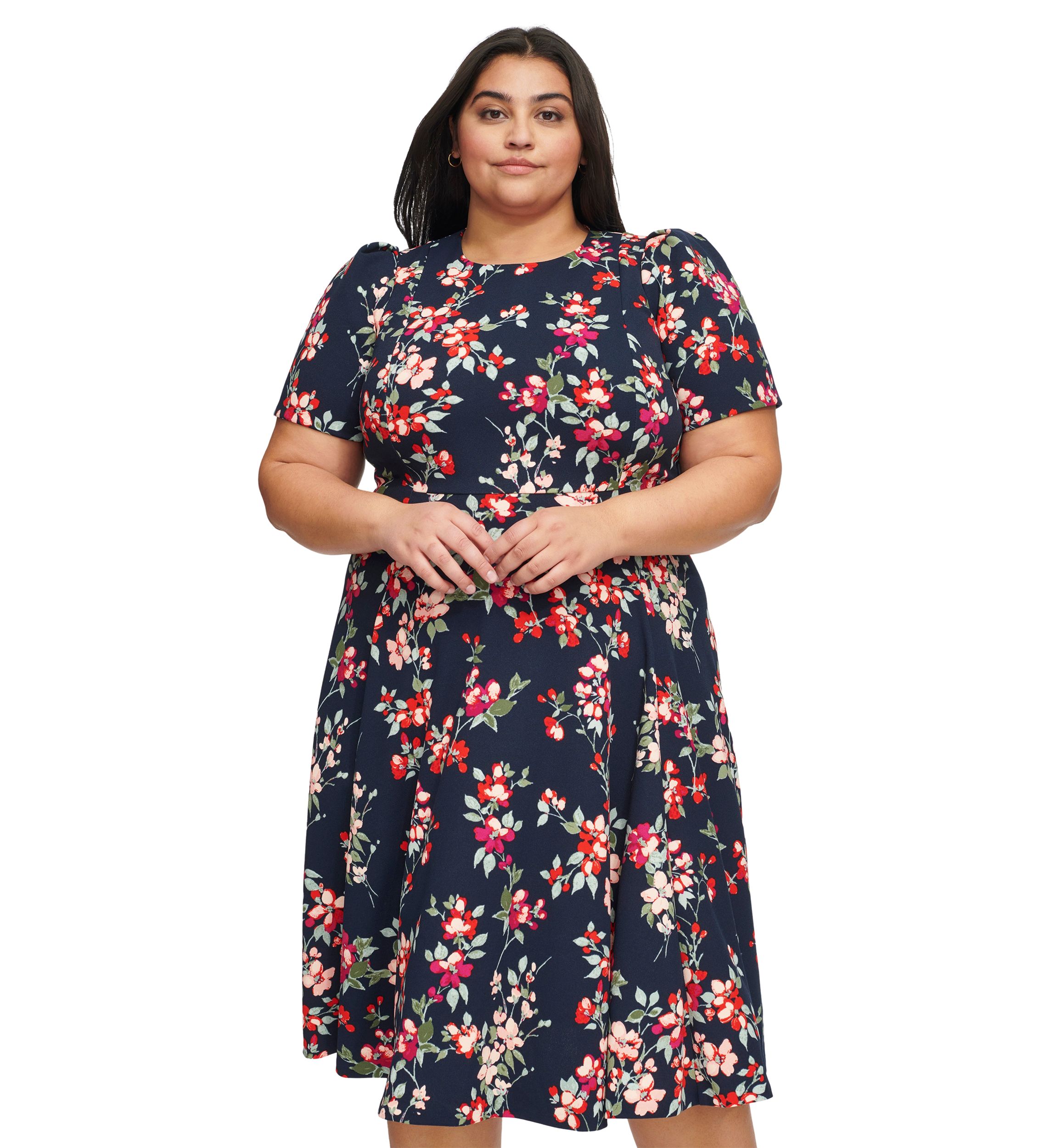 PLus Size Puff Sleeve Floral Dress