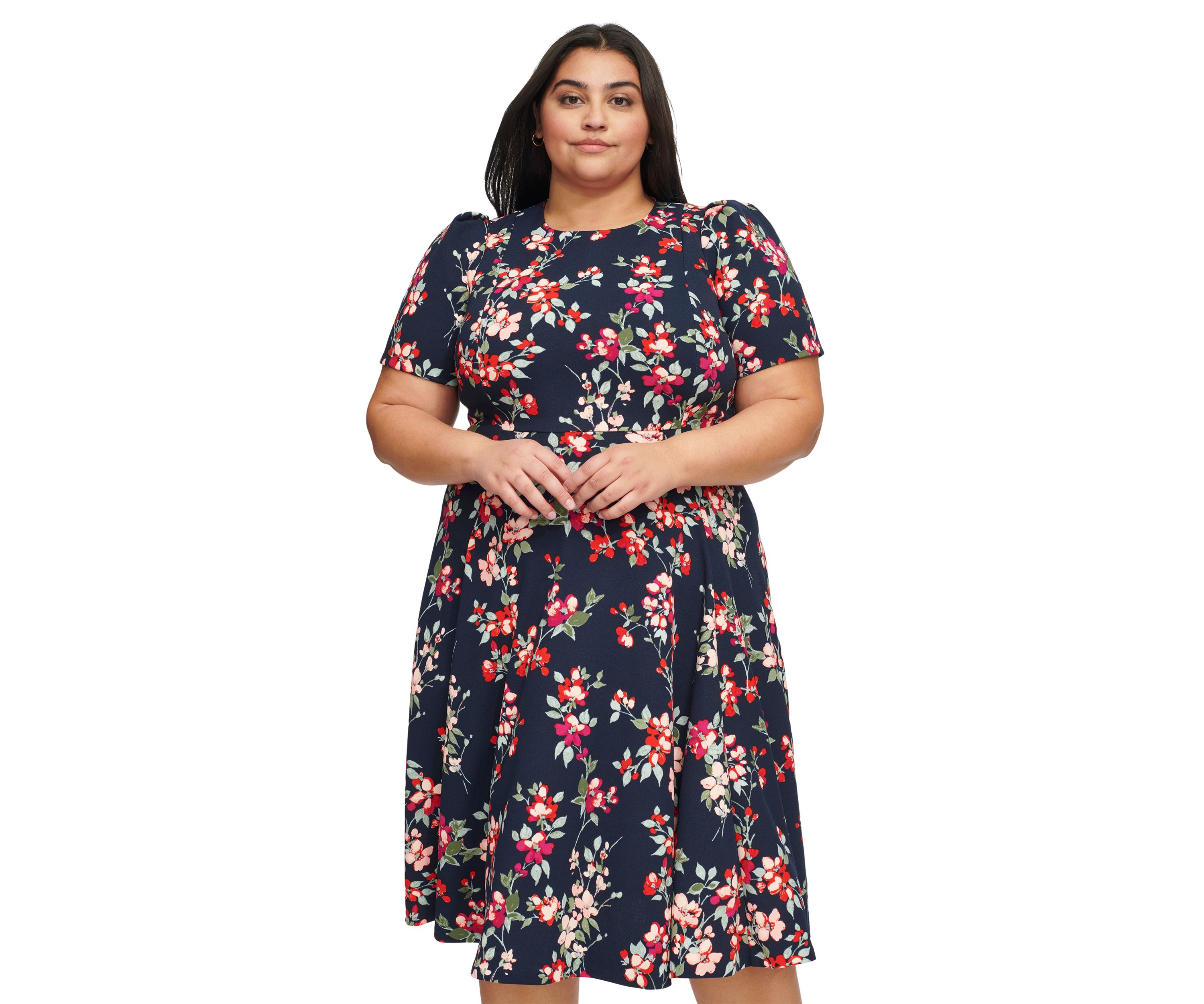 PLus Size Puff Sleeve Floral Dress
