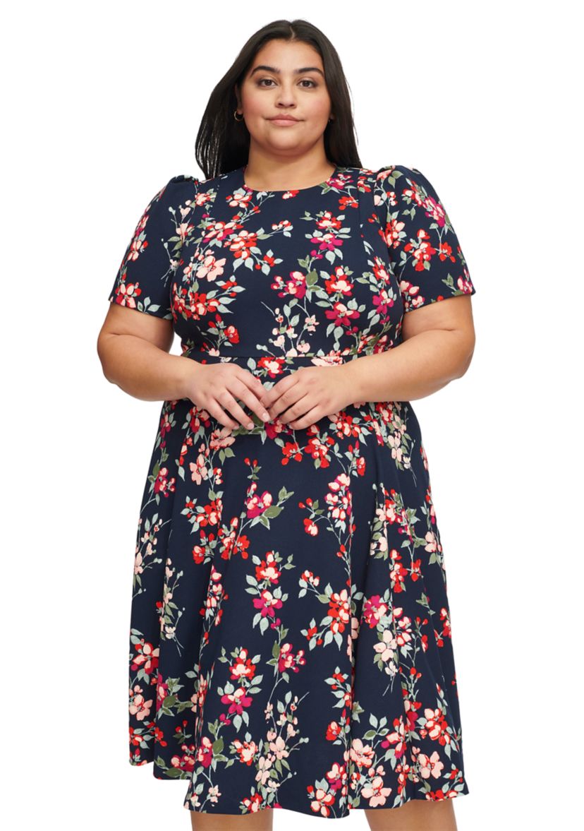 PLus Size Puff Sleeve Floral Dress