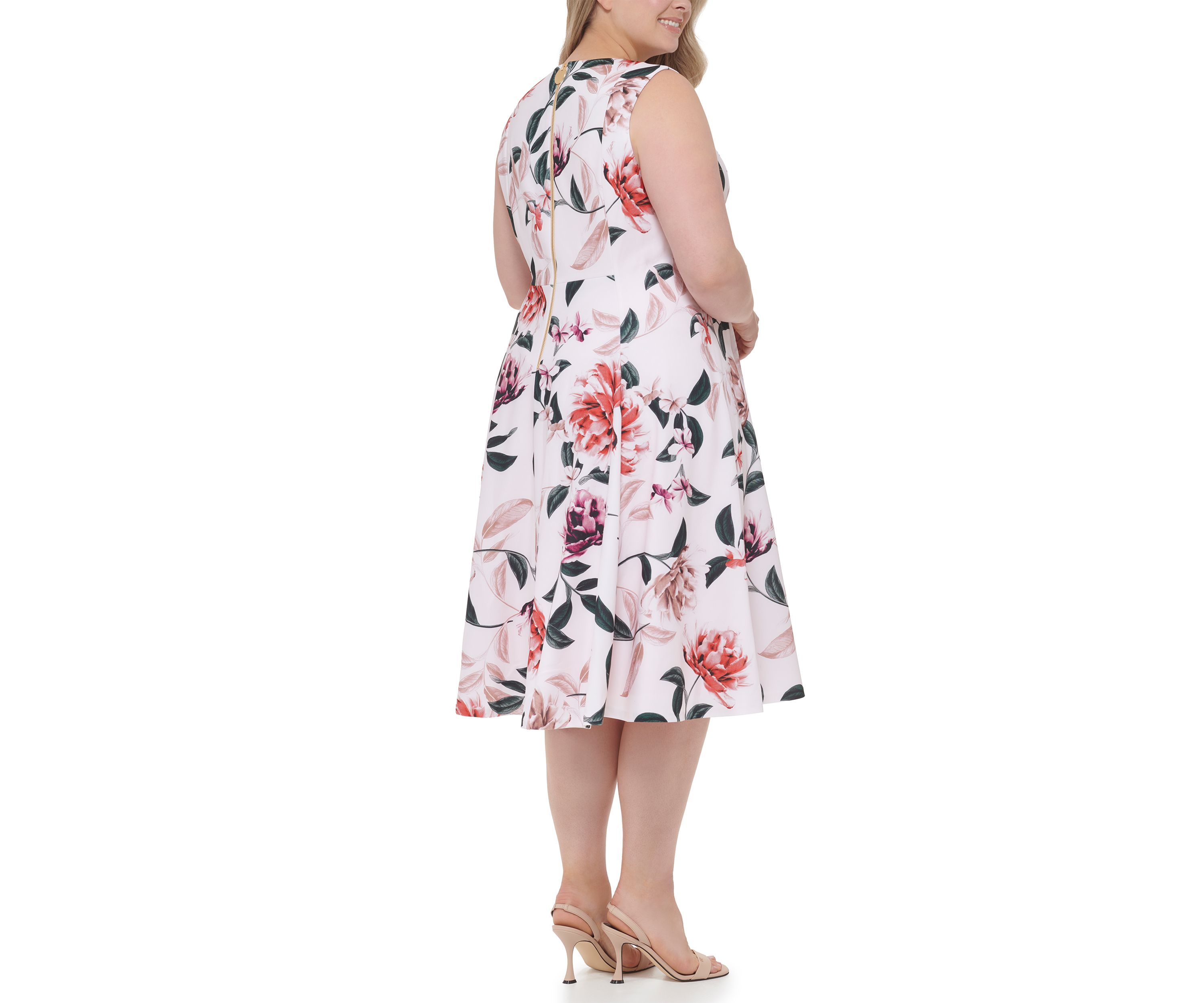 Plus Size Sleeveless Floral Scuba Crepe Fit and Flare Dress