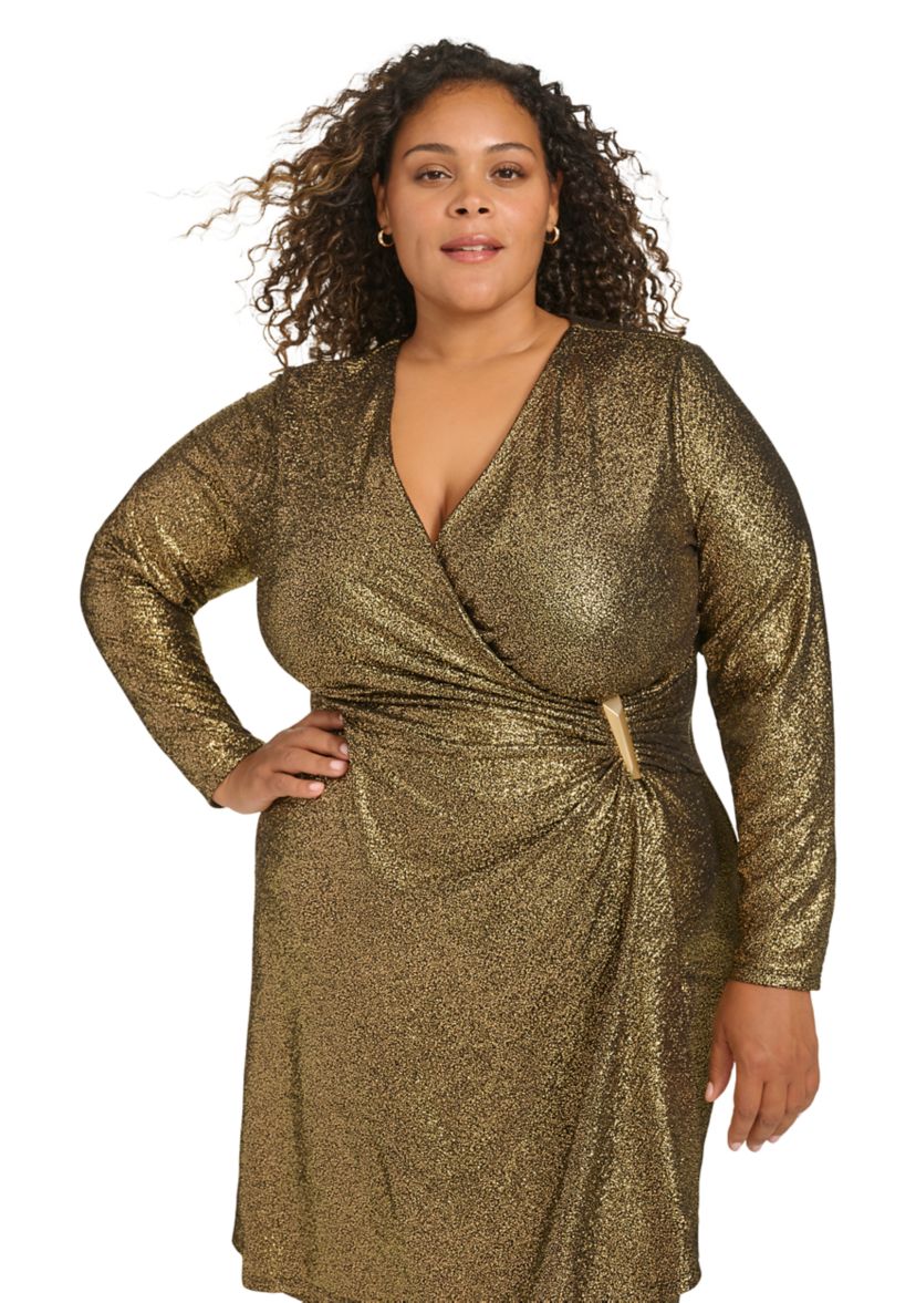 Plus Size Glitter Wrapped Fit and Flare Dress