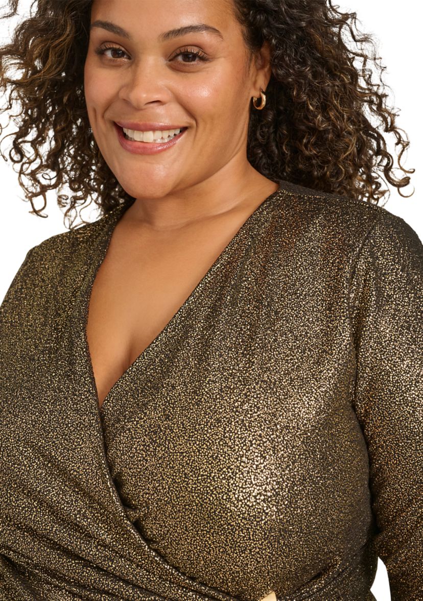 Plus Size Glitter Wrapped Fit and Flare Dress