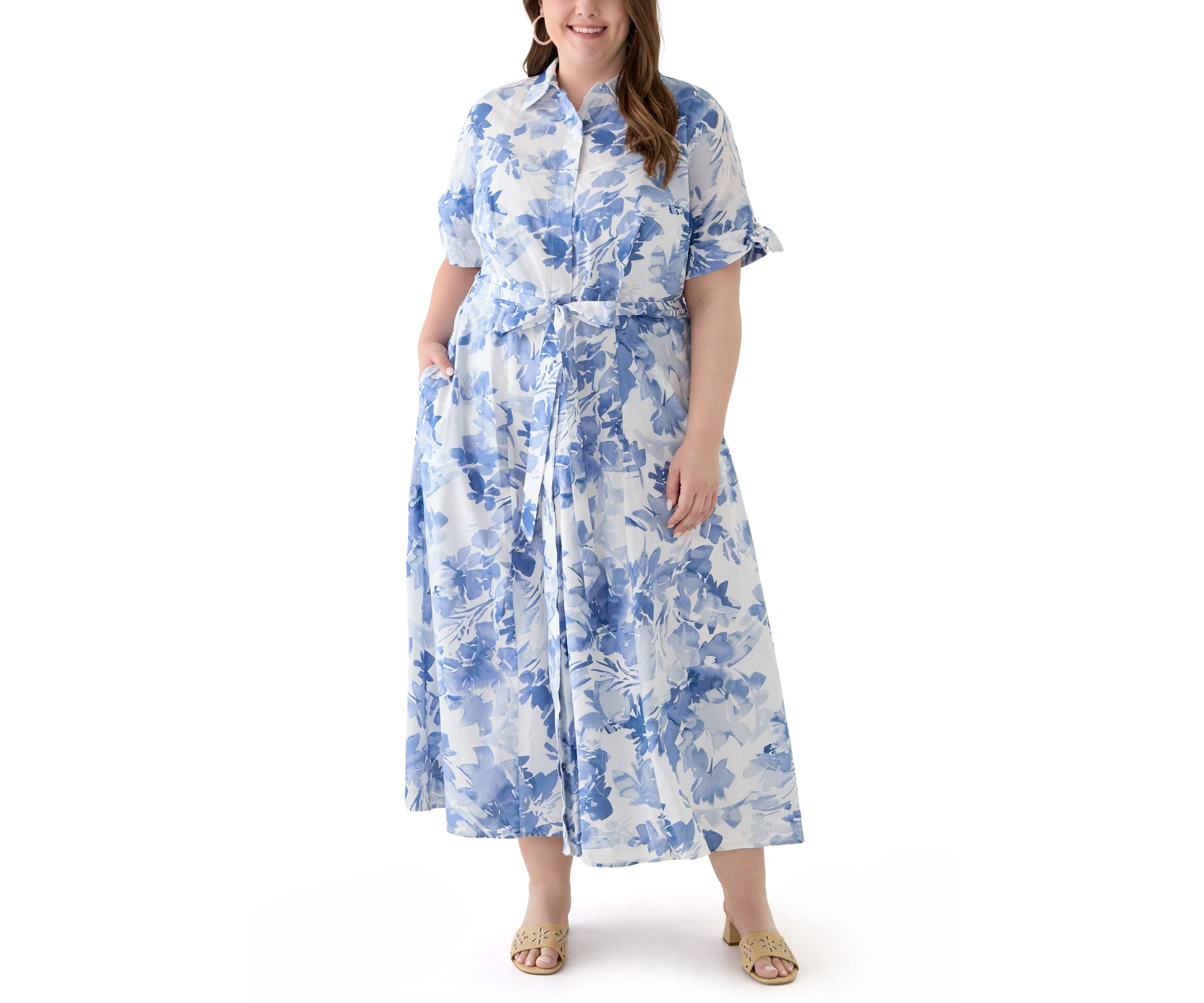 Plus Size Floral Printed Fit and Flare Maxi Dress