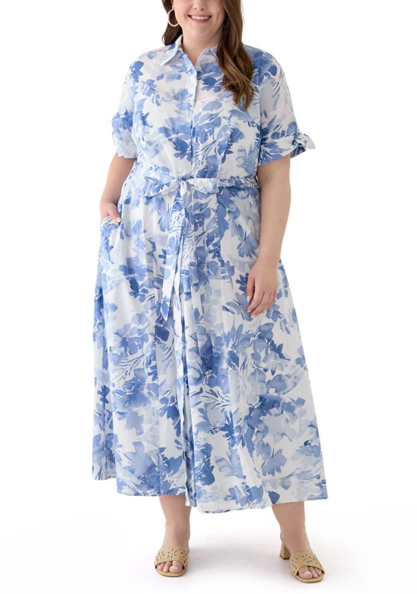 Plus Size Floral Printed Fit and Flare Maxi Dress