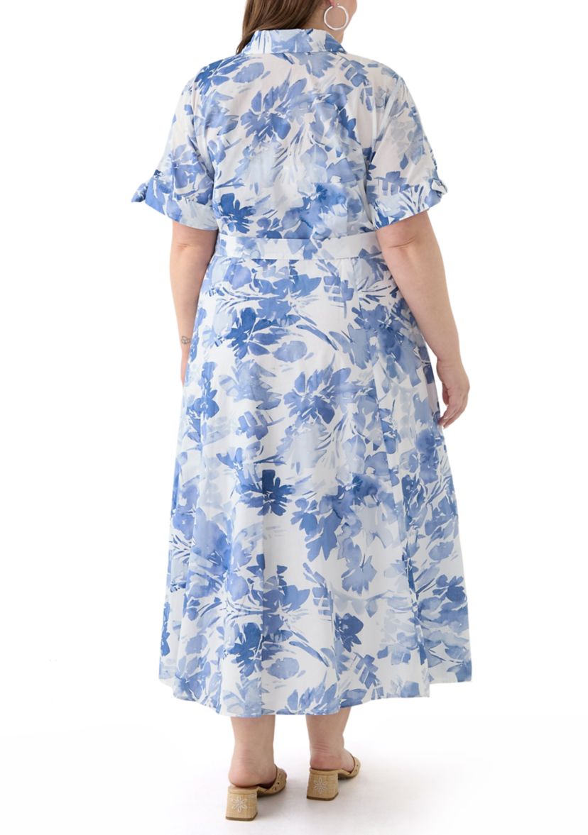 Plus Size Floral Printed Fit and Flare Maxi Dress