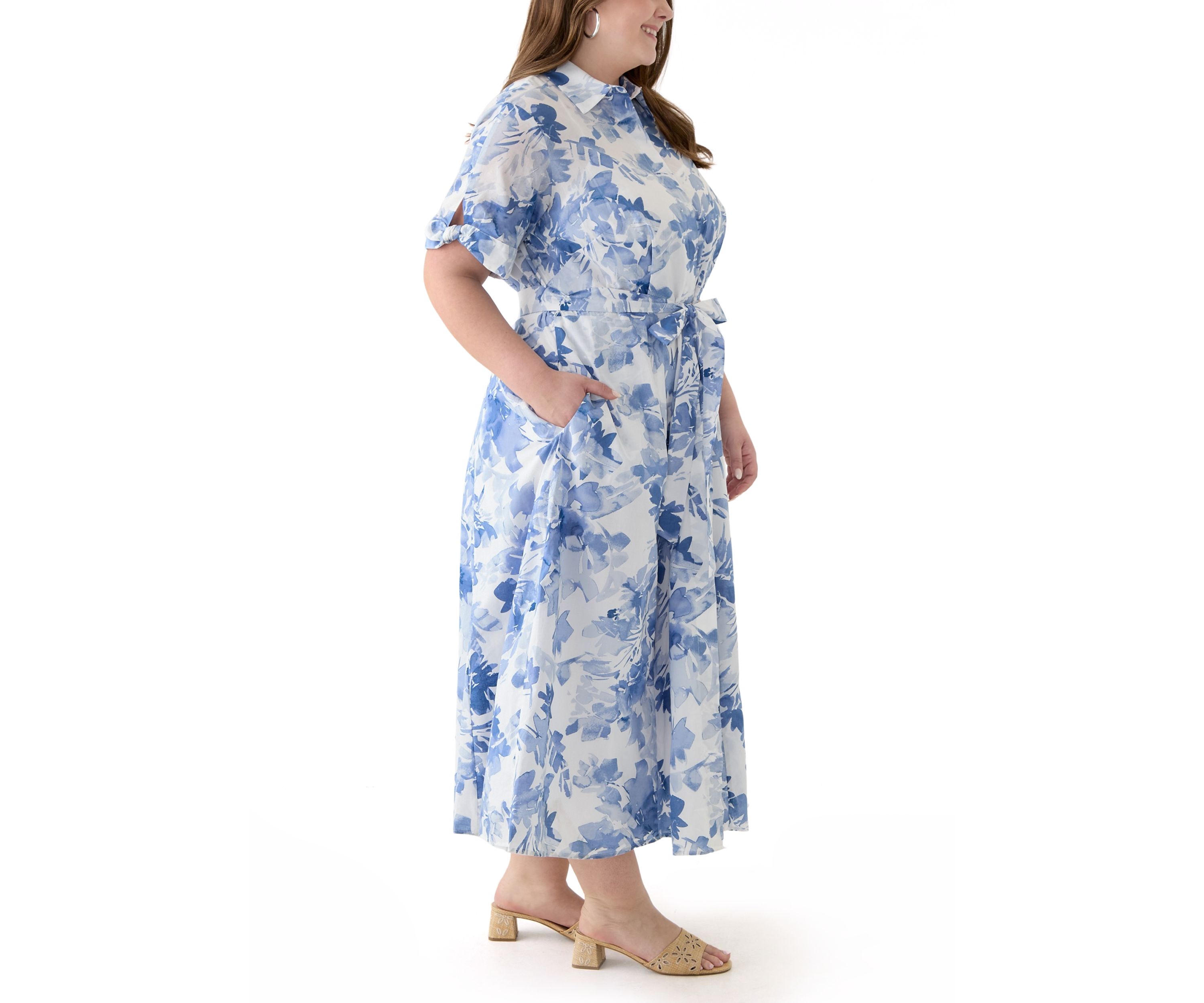 Plus Size Floral Printed Fit and Flare Maxi Dress