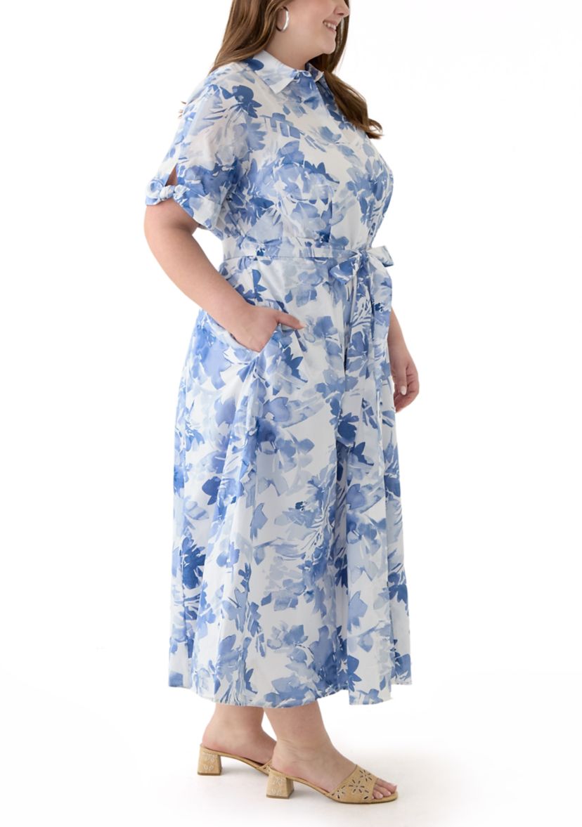 Plus Size Floral Printed Fit and Flare Maxi Dress