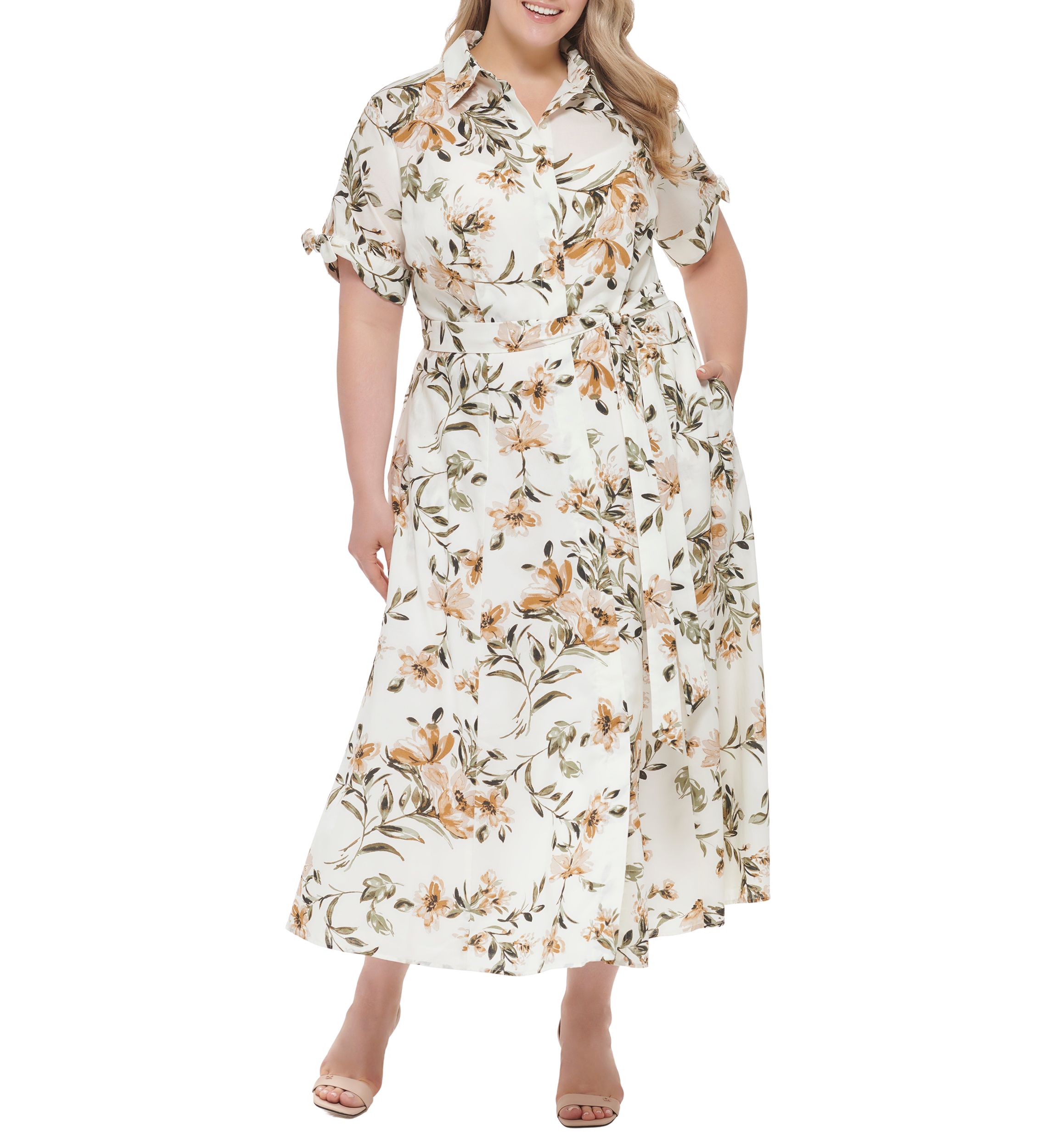 Plus Size Short Sleeve Collared Floral Maxi Dress