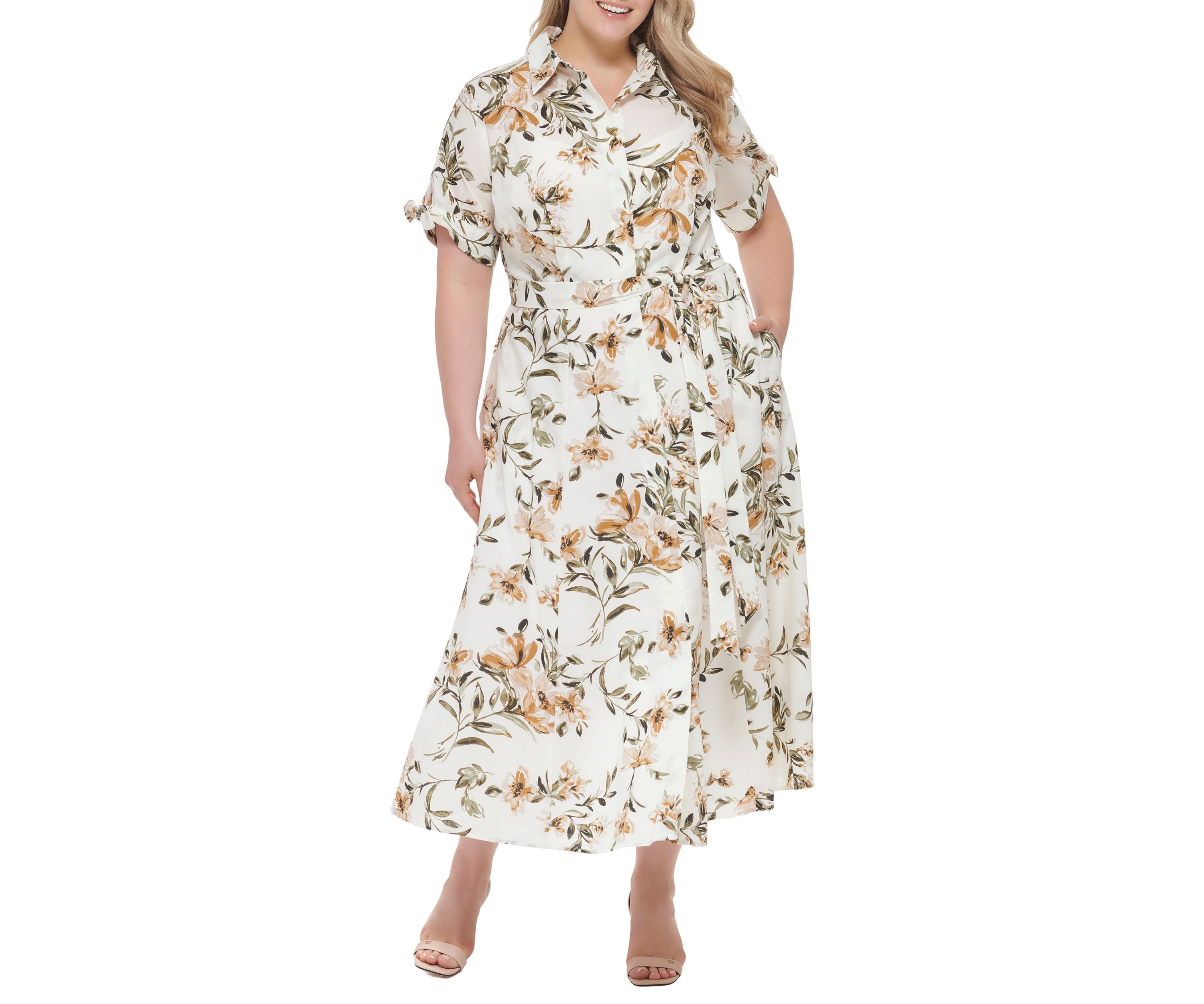 Plus Size Short Sleeve Collared Floral Maxi Dress