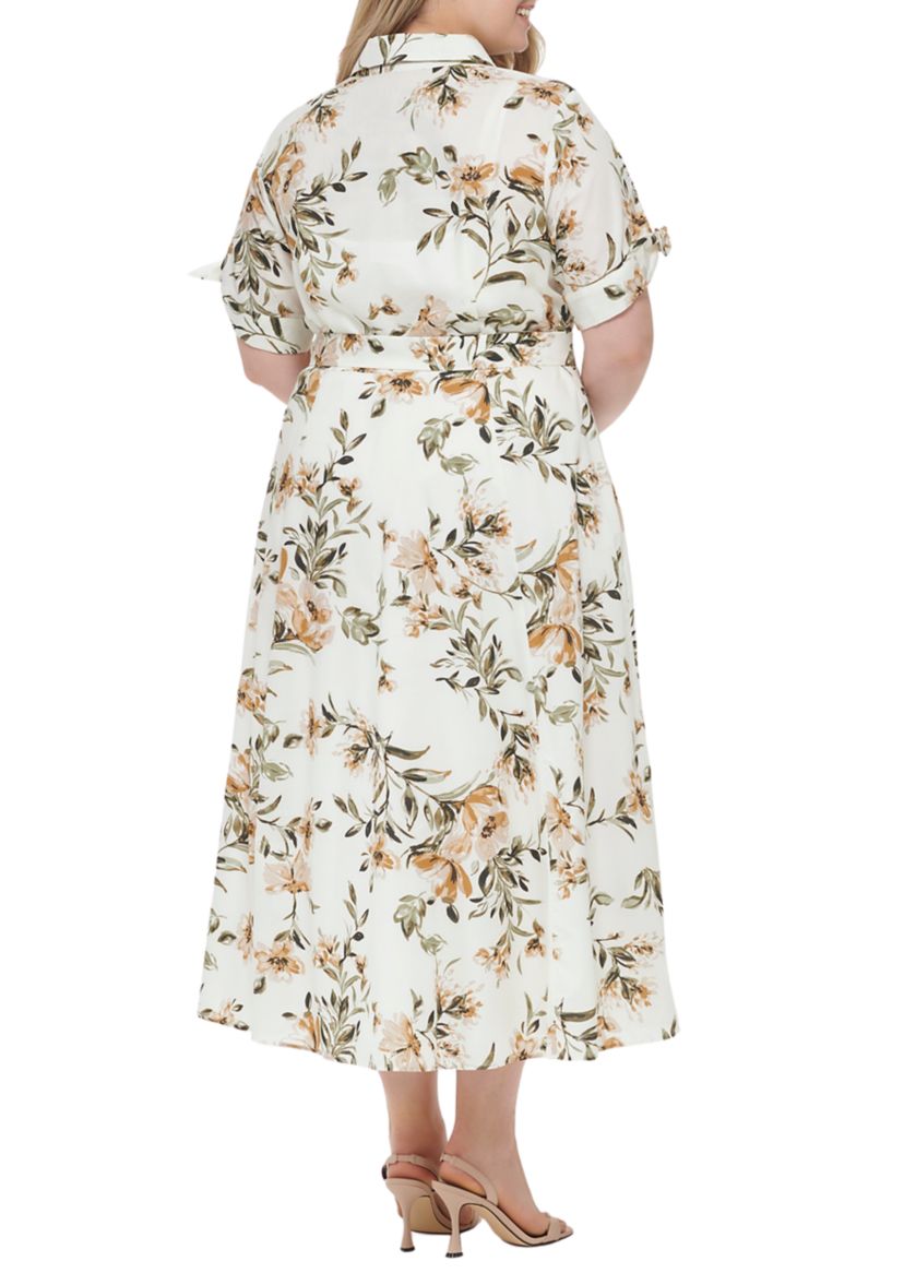Plus Size Short Sleeve Collared Floral Maxi Dress
