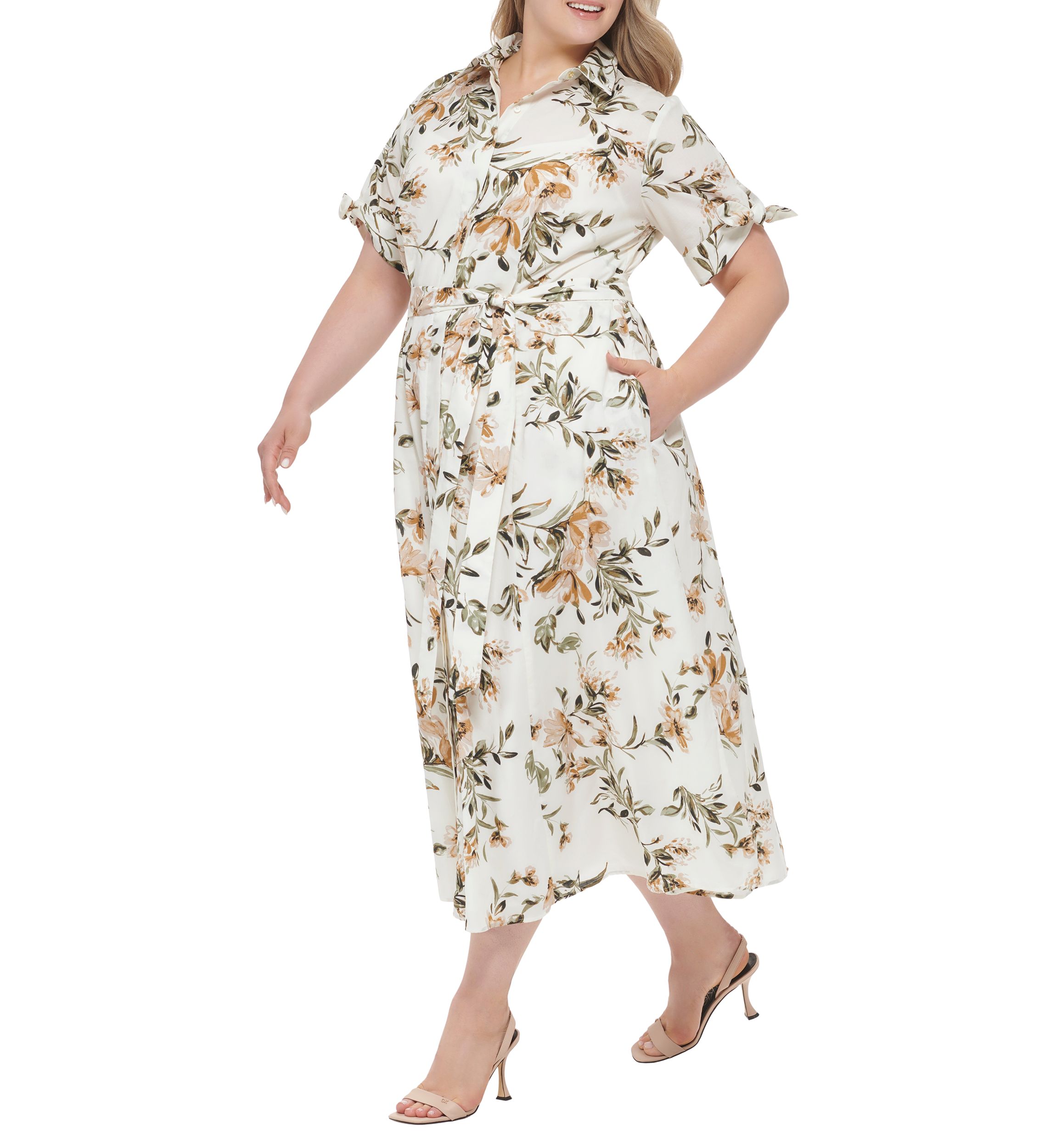Plus Size Short Sleeve Collared Floral Maxi Dress