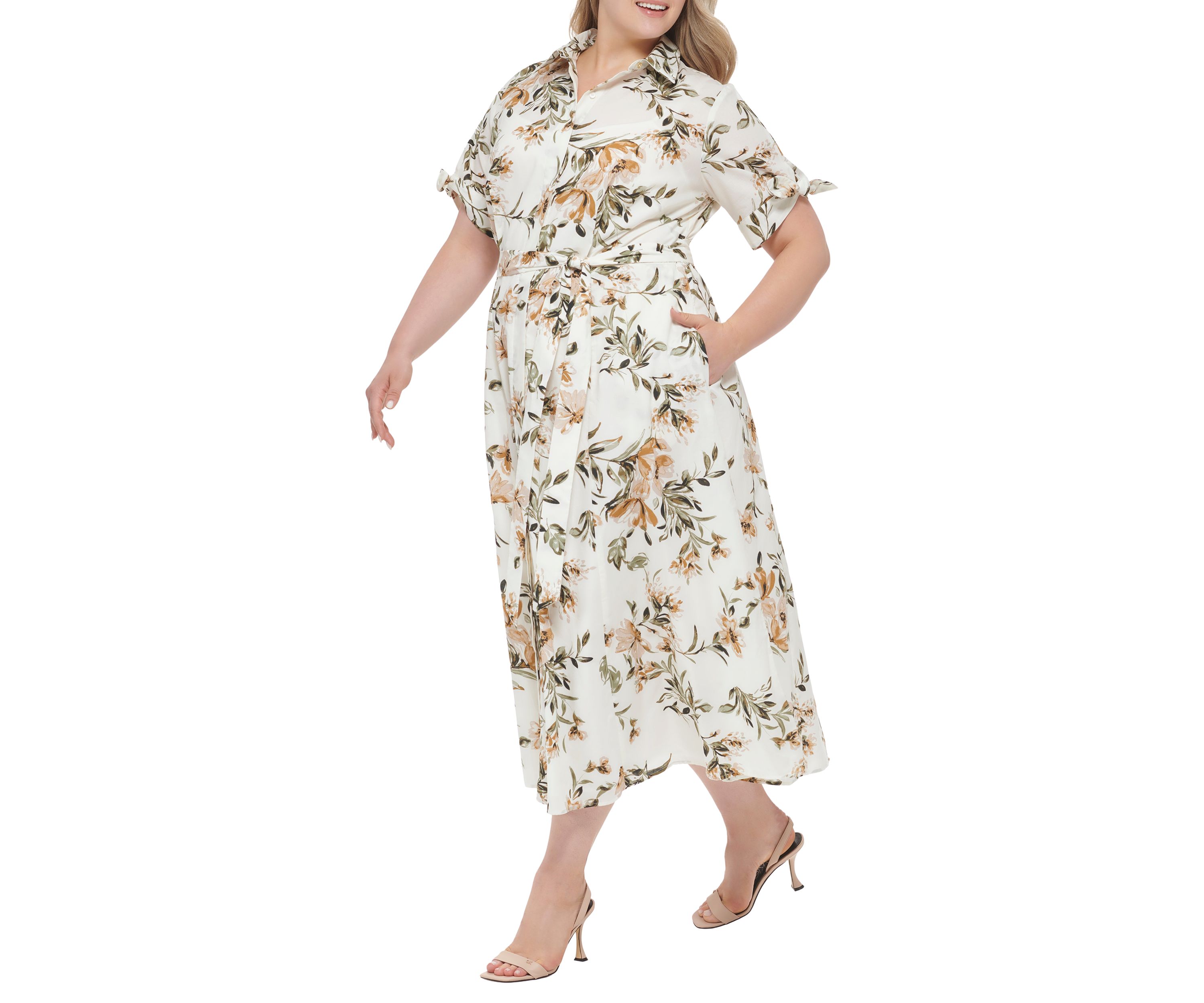 Plus Size Short Sleeve Collared Floral Maxi Dress