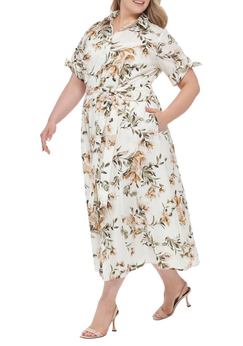 Plus Size Short Sleeve Collared Floral Maxi Dress