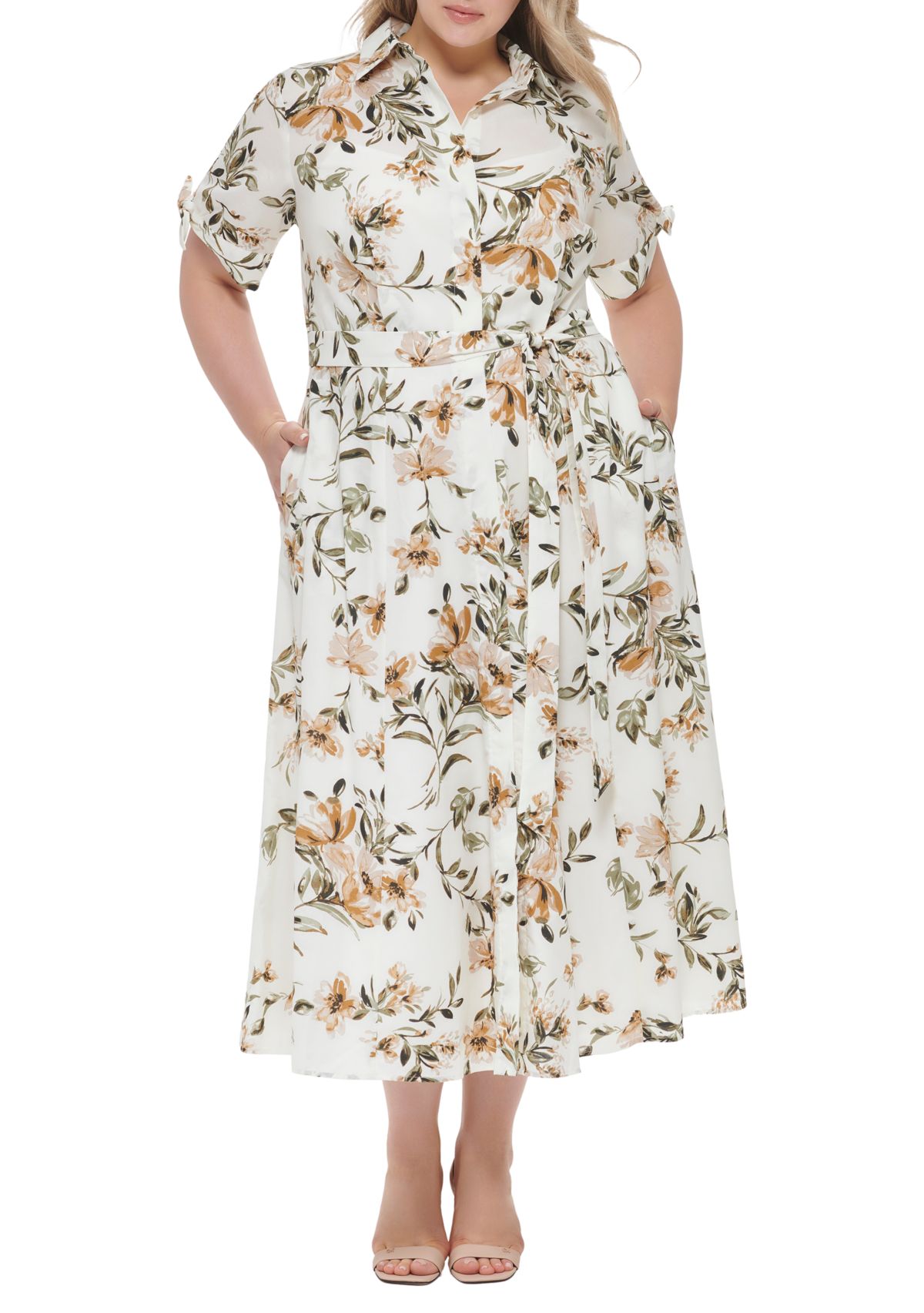 Plus Size Short Sleeve Collared Floral Maxi Dress