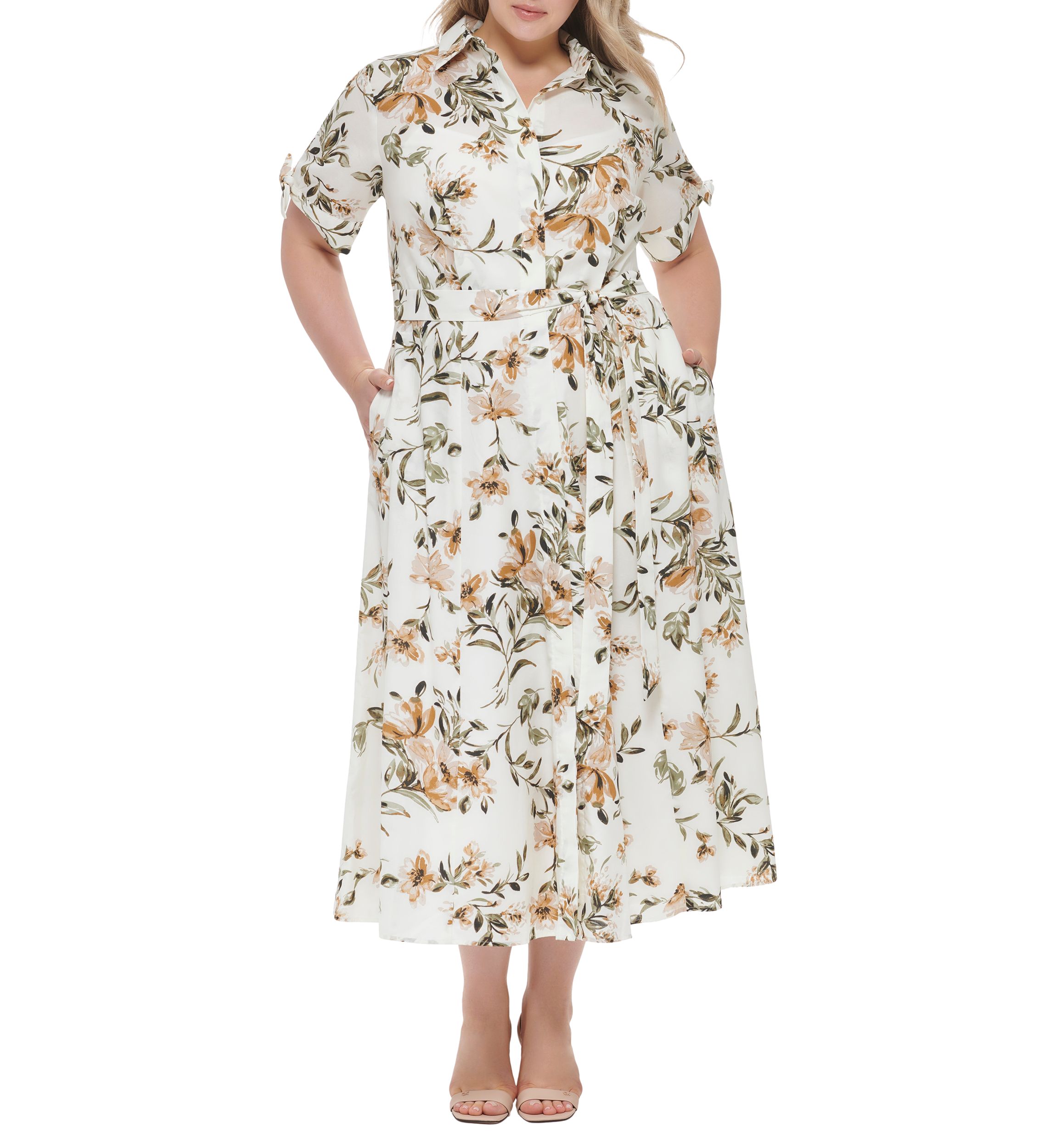 Plus Size Short Sleeve Collared Floral Maxi Dress