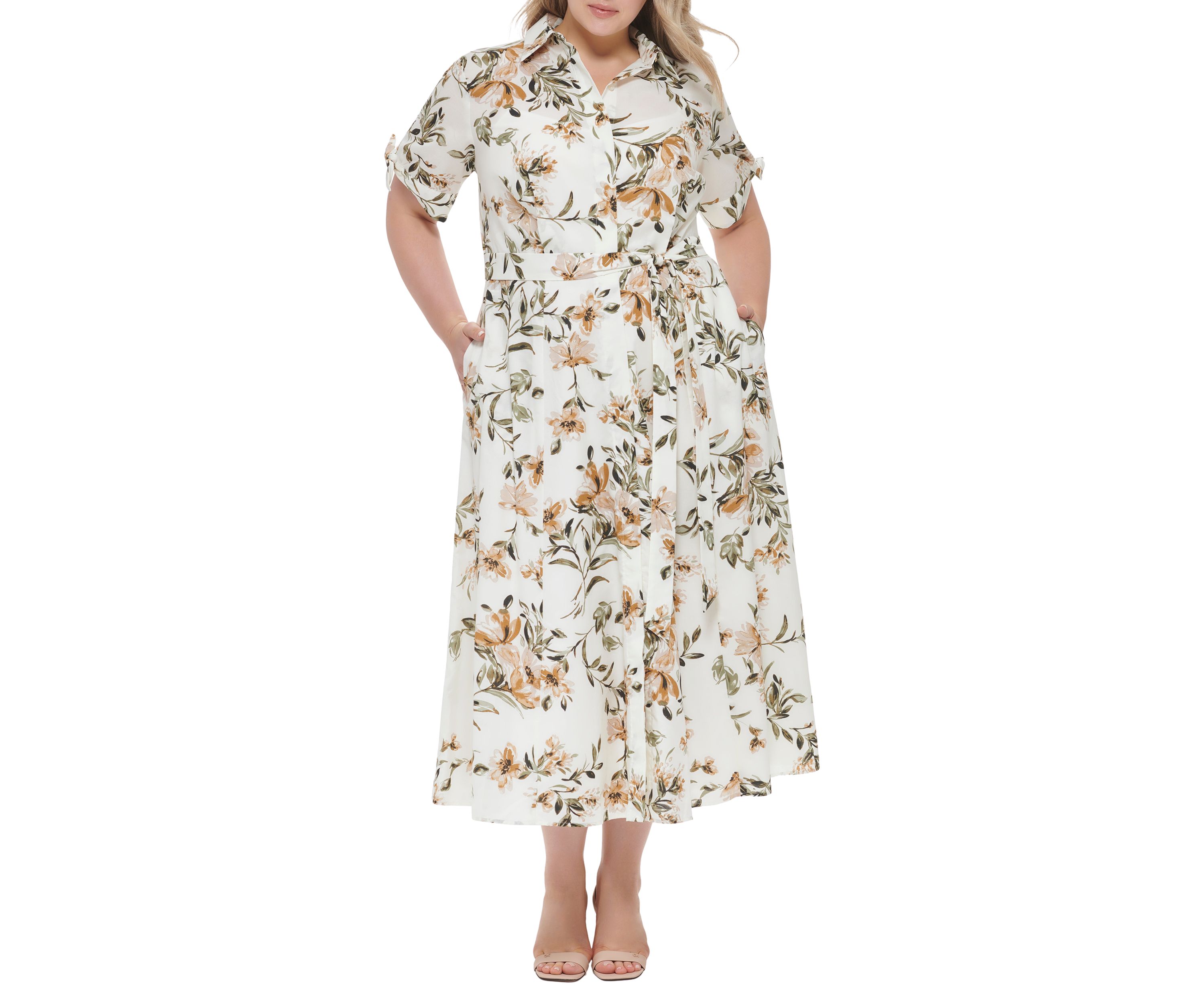 Plus Size Short Sleeve Collared Floral Maxi Dress