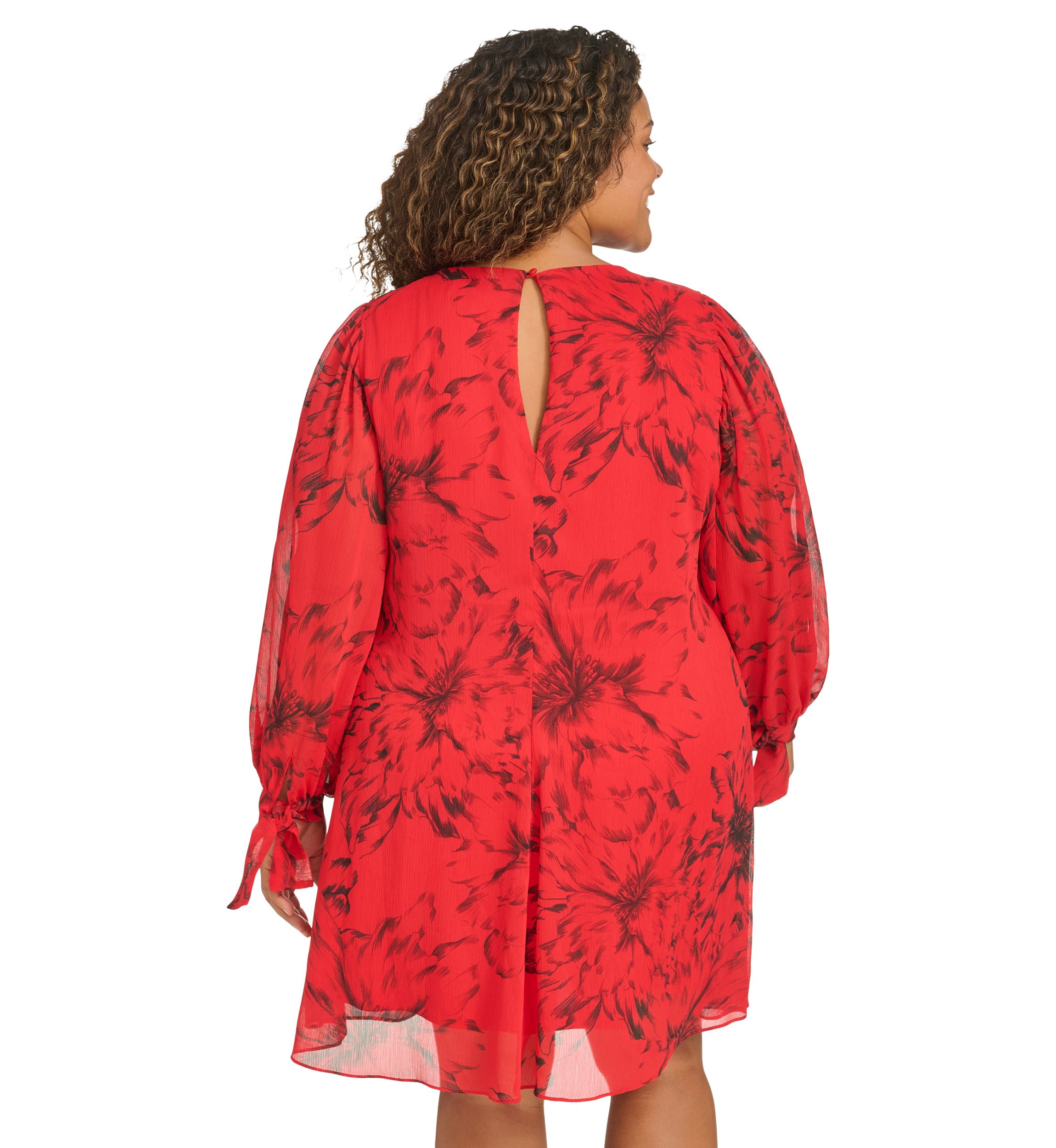 Plus Size Trapeze Chiffon Dress with Puff Sleeves