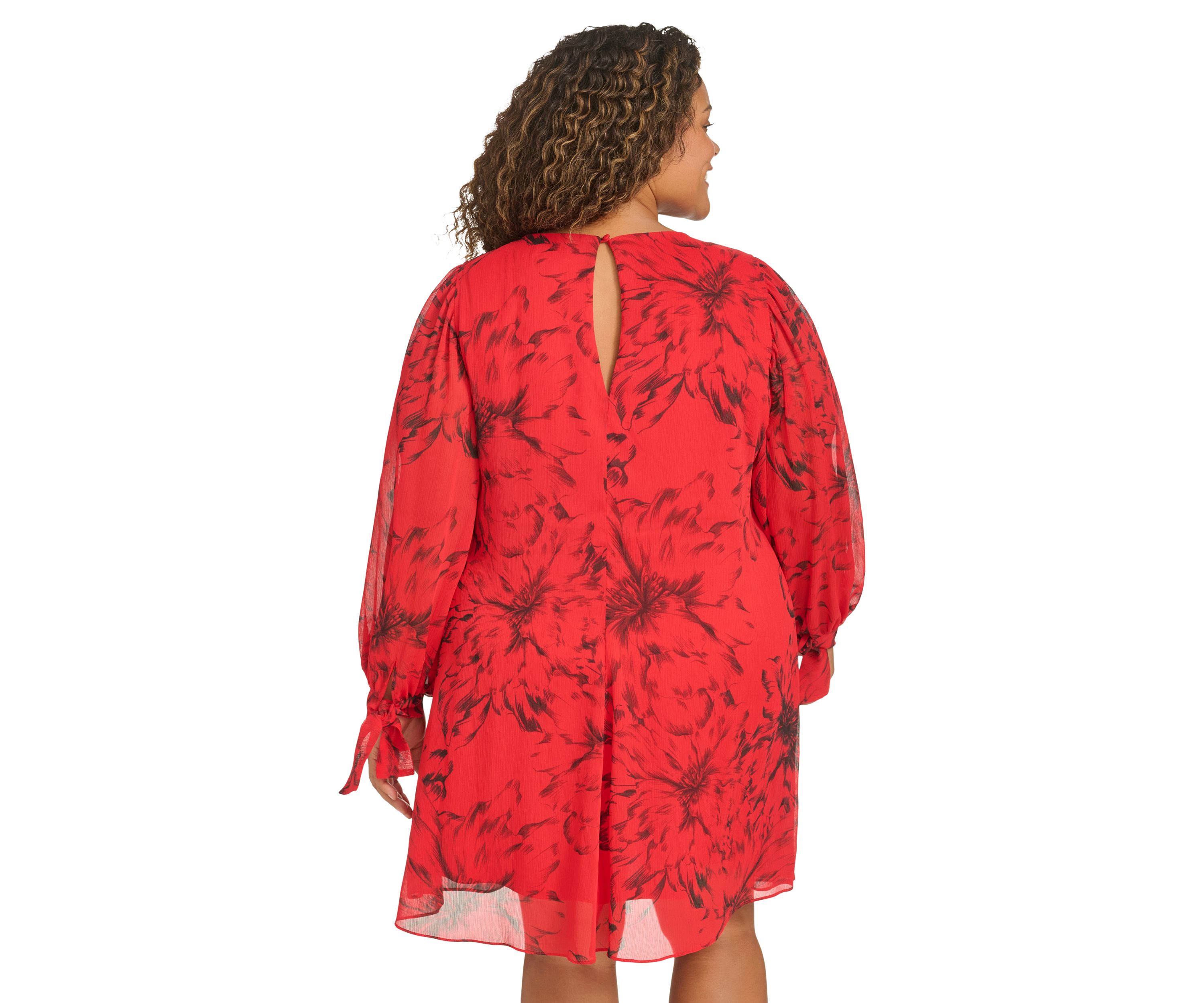 Plus Size Trapeze Chiffon Dress with Puff Sleeves