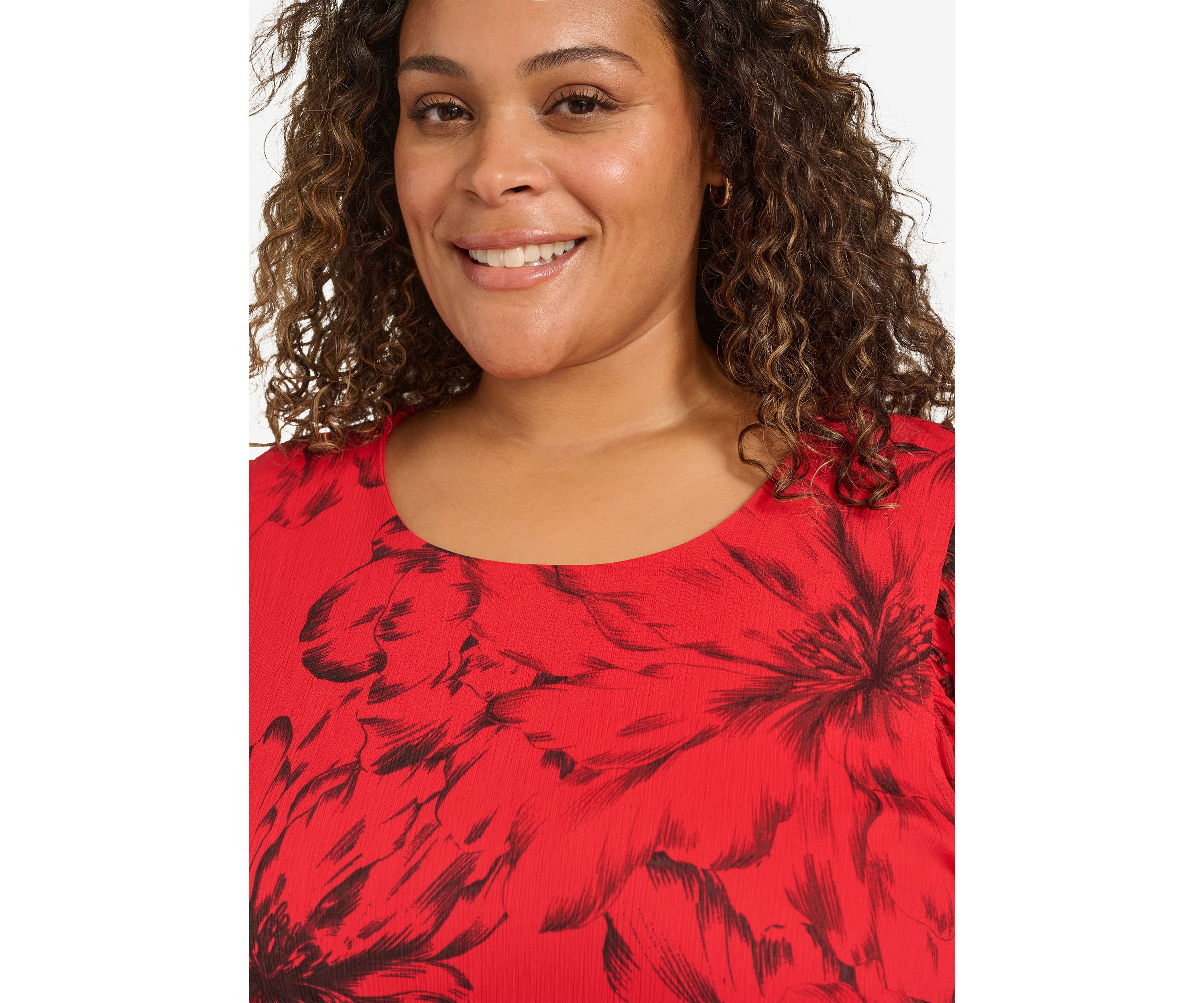Plus Size Trapeze Chiffon Dress with Puff Sleeves