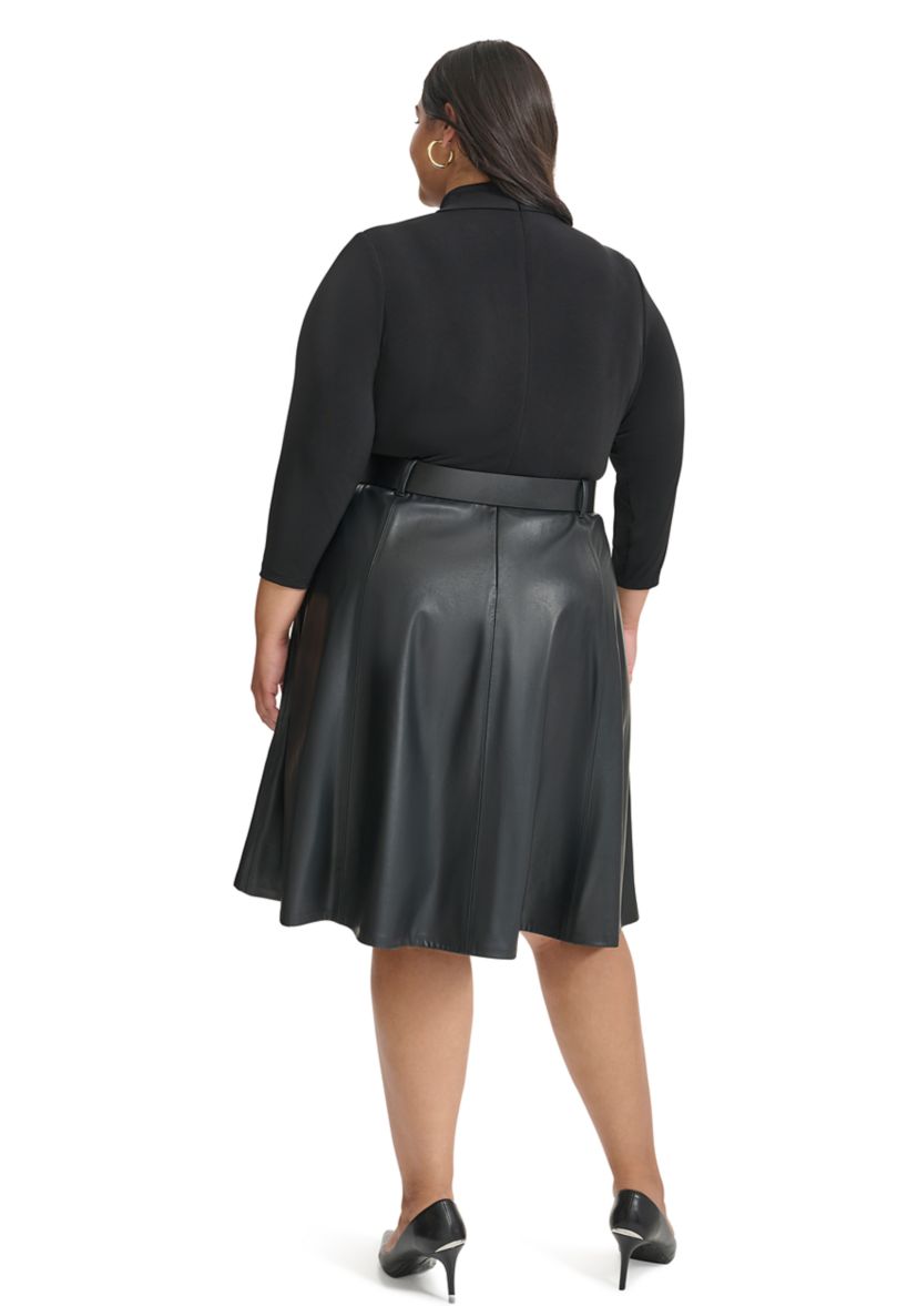 Plus Size Long Sleeve Solid Belted Fit and Flare Dress