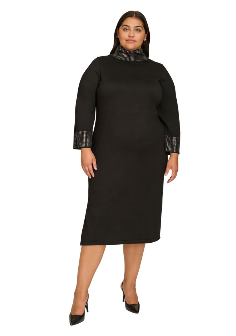 Plus Size Long Sleeve Mock Neck A-Line Dress