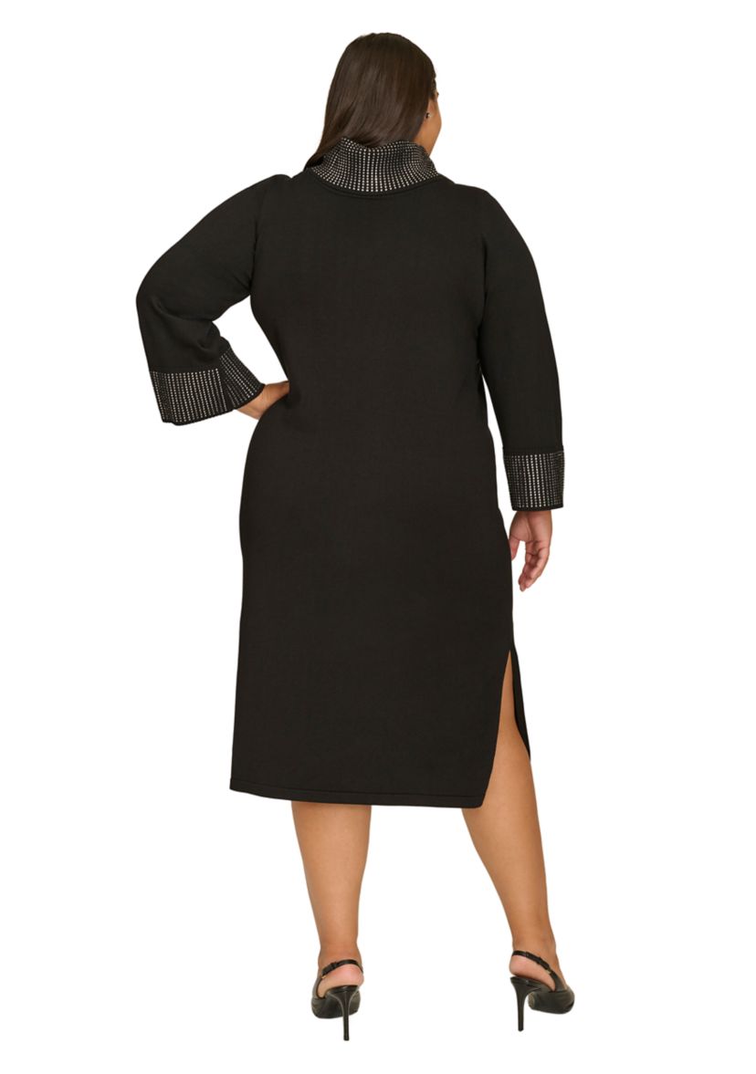 Plus Size Long Sleeve Mock Neck A-Line Dress