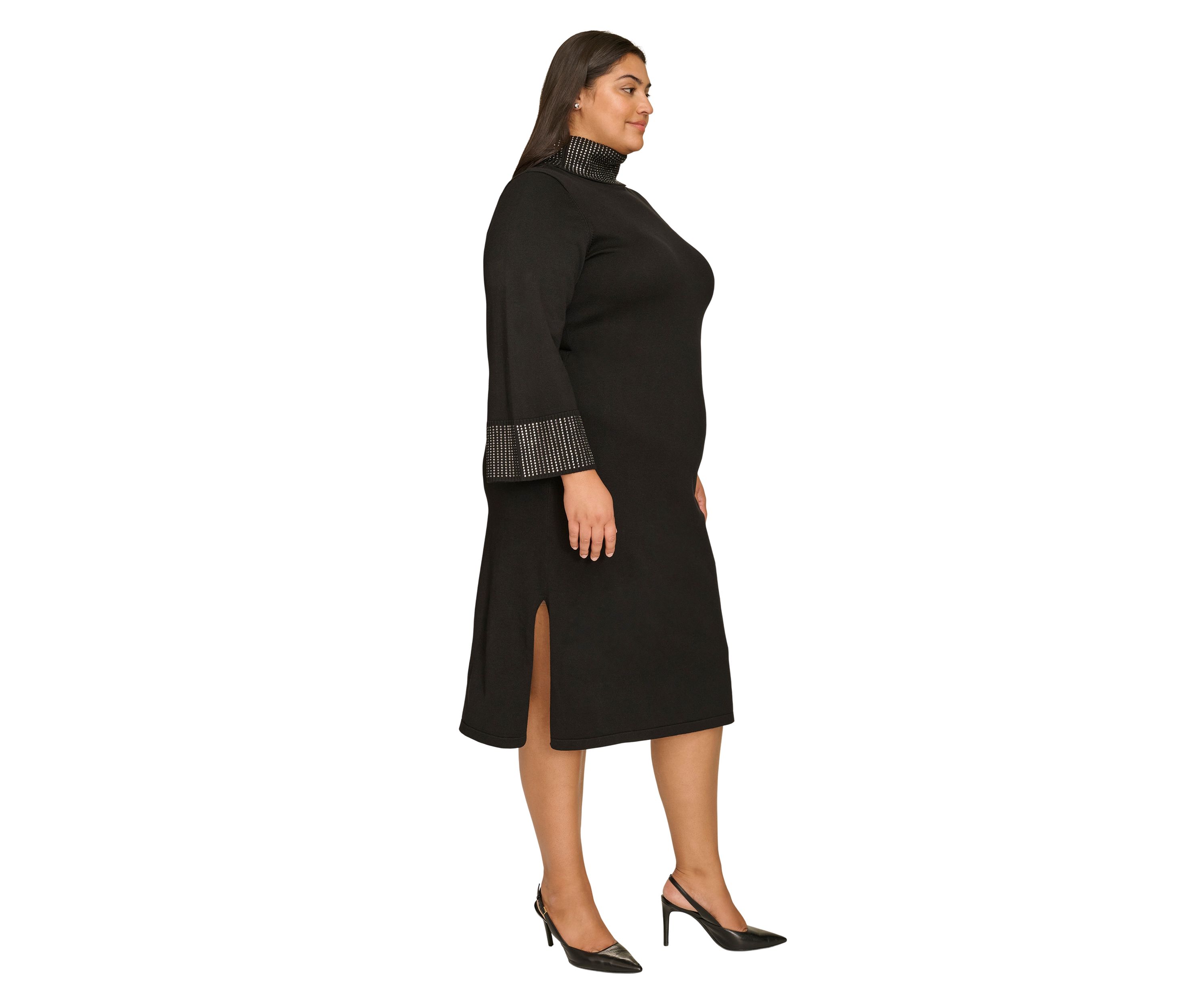 Plus Size Long Sleeve Mock Neck A-Line Dress