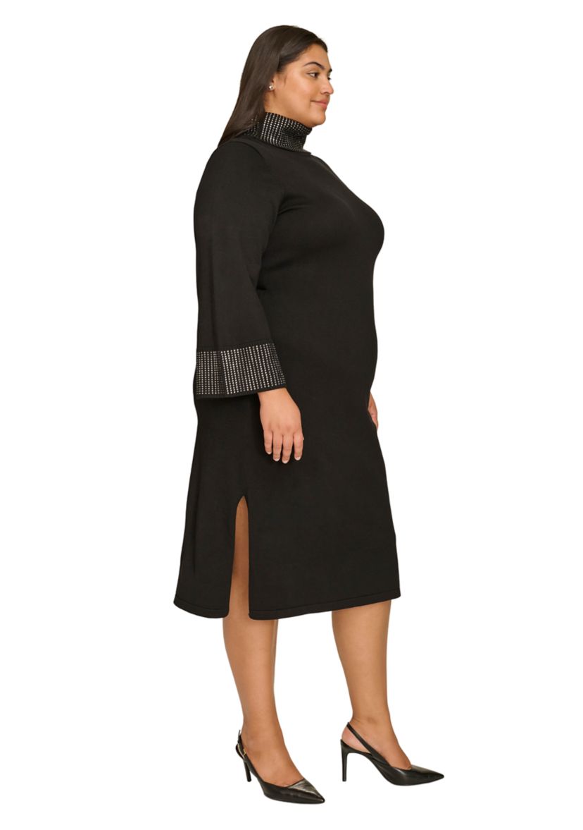 Plus Size Long Sleeve Mock Neck A-Line Dress
