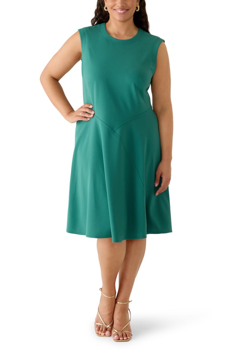 calvin klein green scuba dress Sleeveless Fit & Flare Midi - Sequoia replacer-import