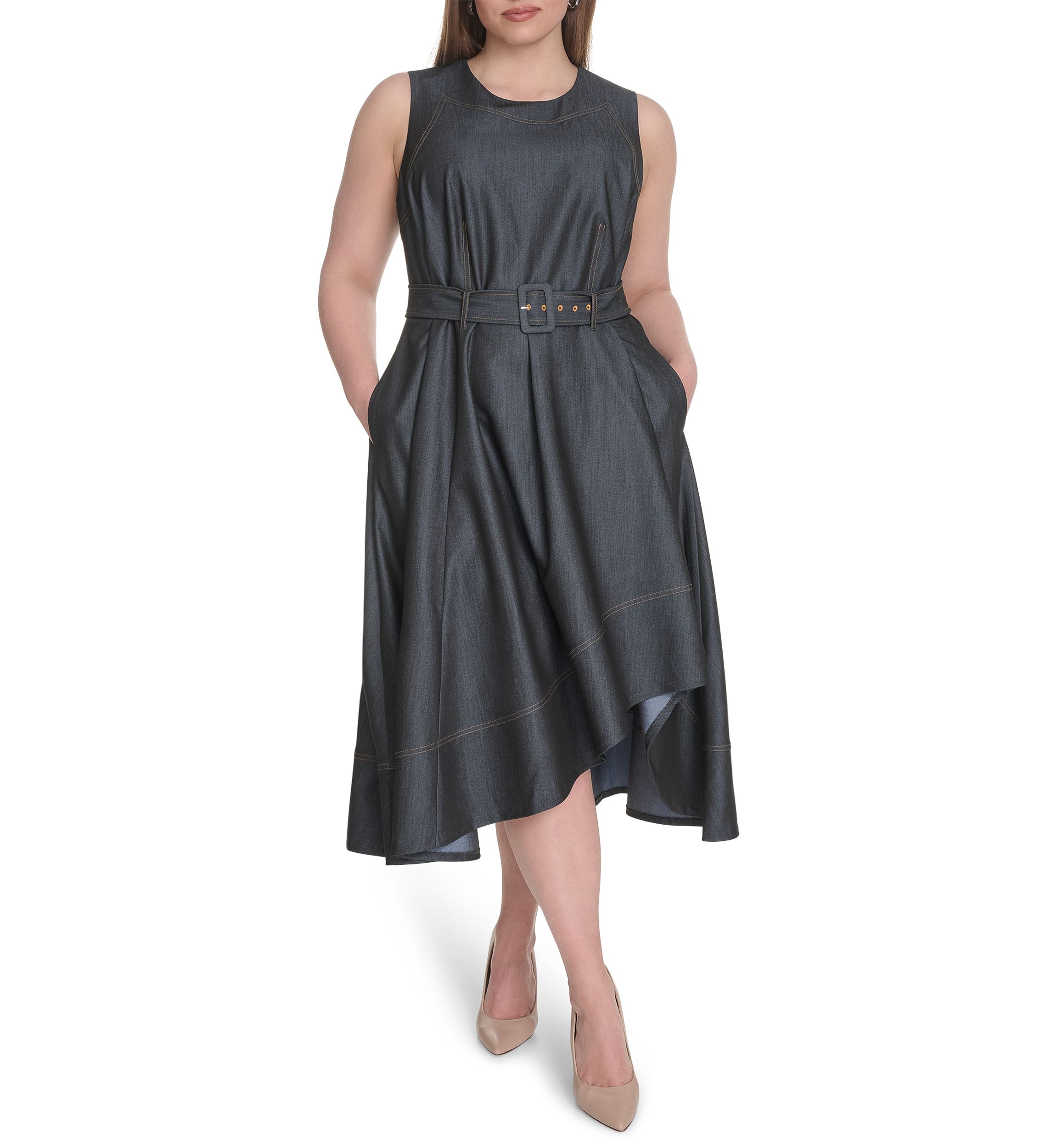 Plus Size Chambray Fit and Flare Dress