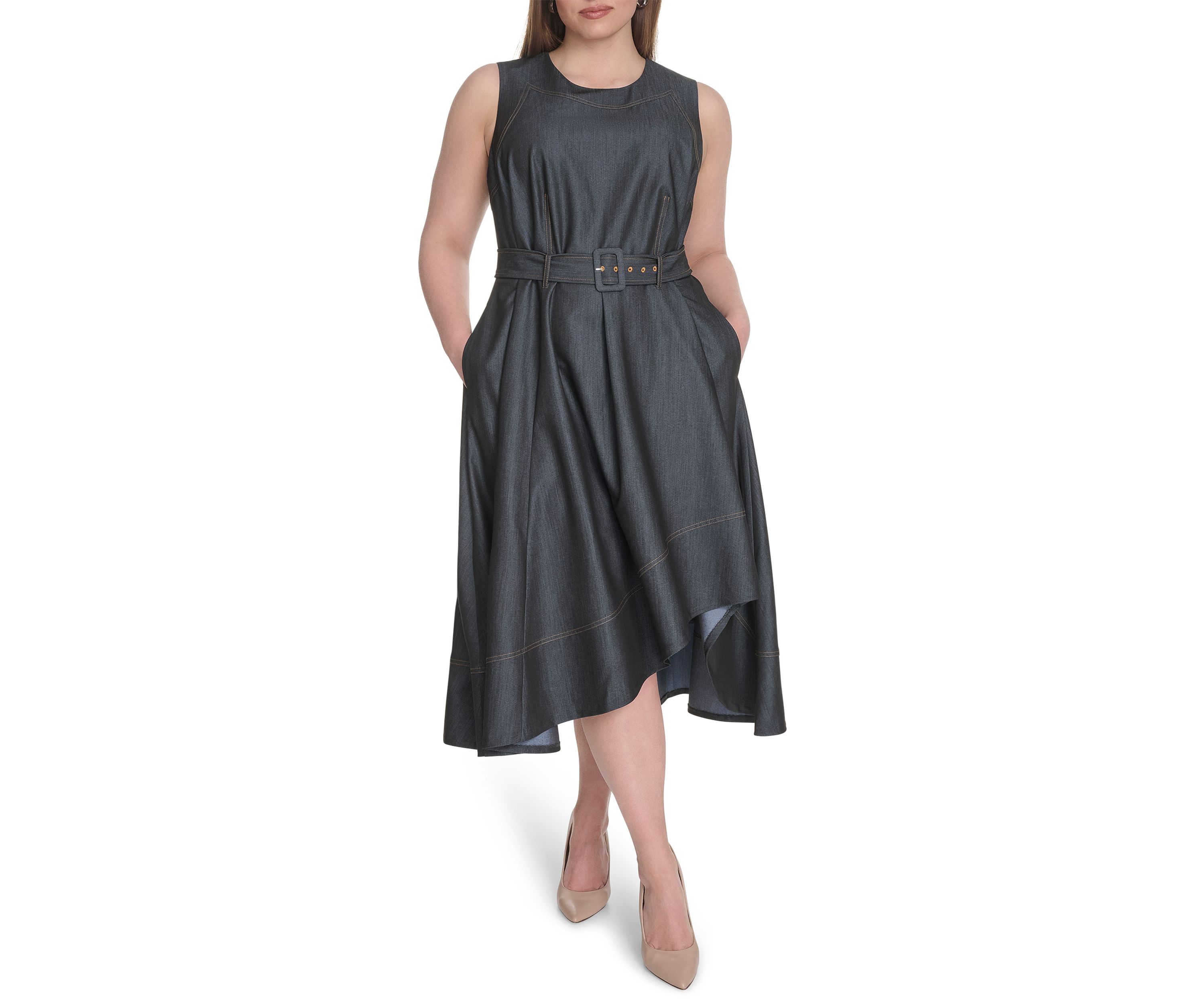 Plus Size Chambray Fit and Flare Dress