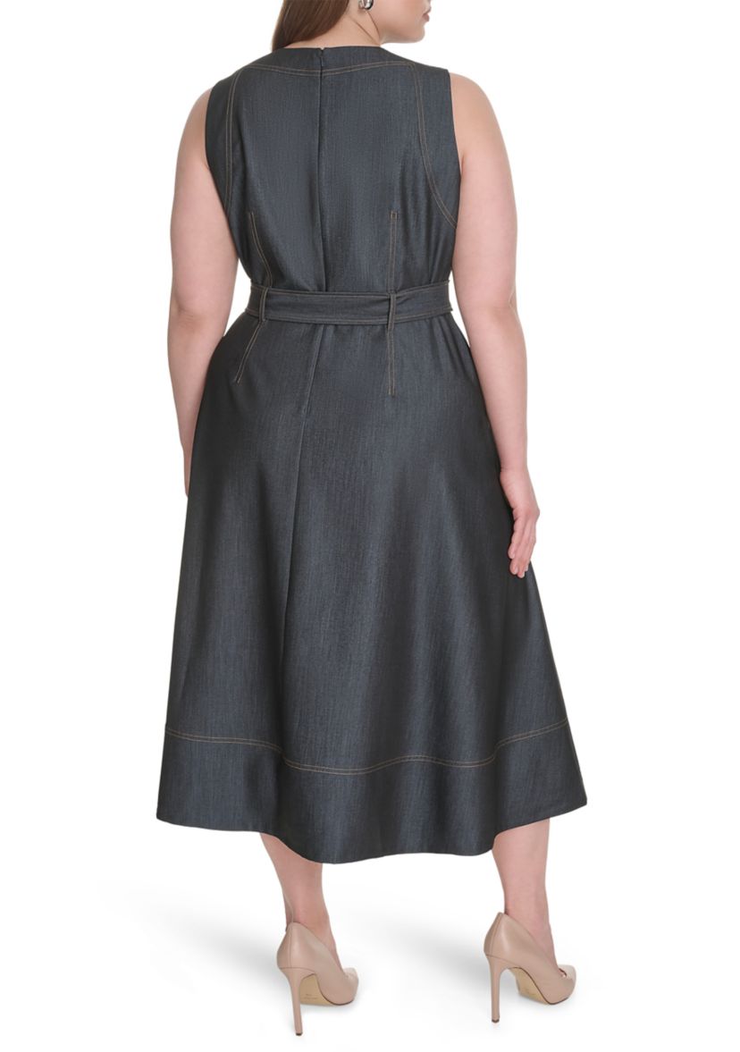 Plus Size Chambray Fit and Flare Dress