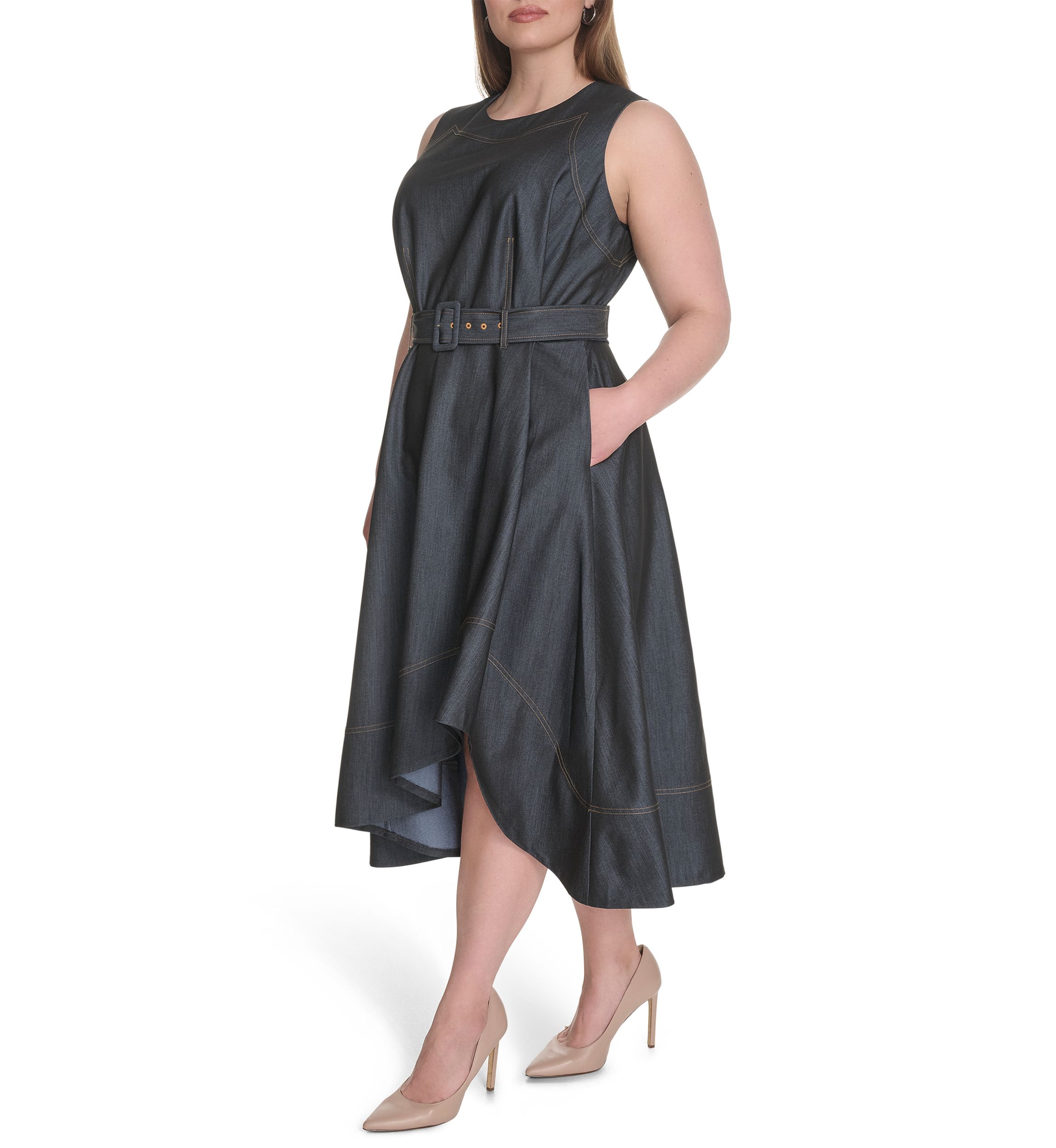 Plus Size Chambray Fit and Flare Dress