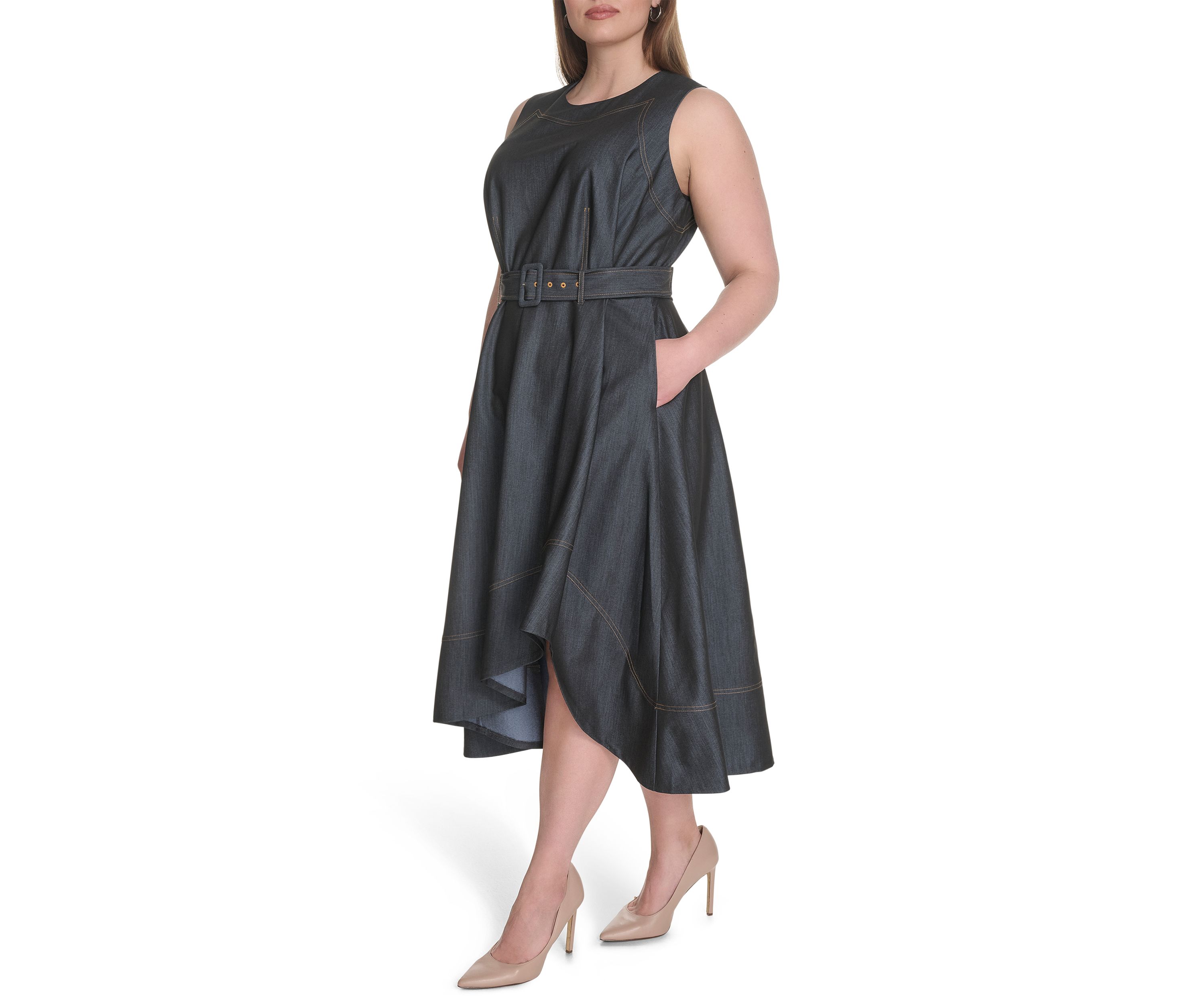 Plus Size Chambray Fit and Flare Dress