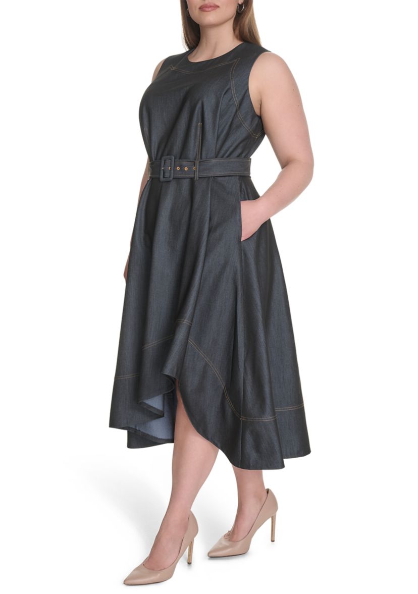 Plus Size Chambray Fit and Flare Dress