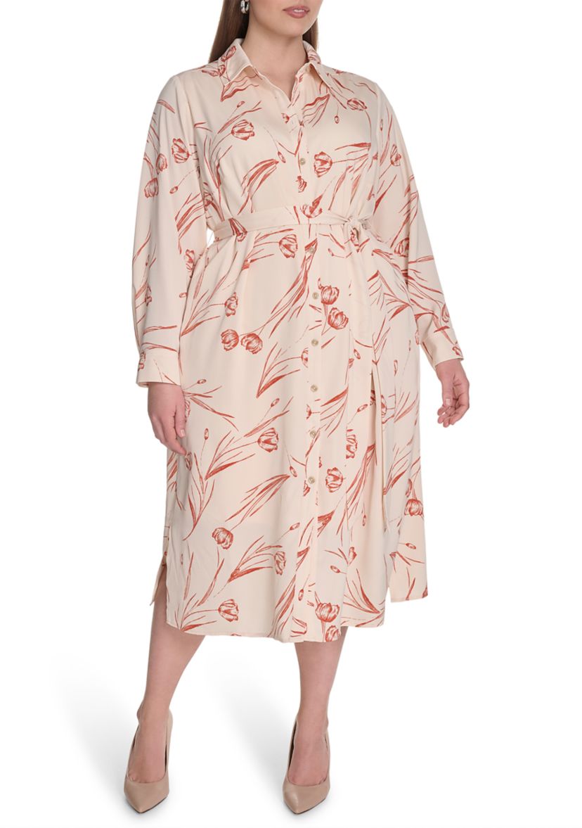 Plus Size Floral Printed Fit and Flare Dress