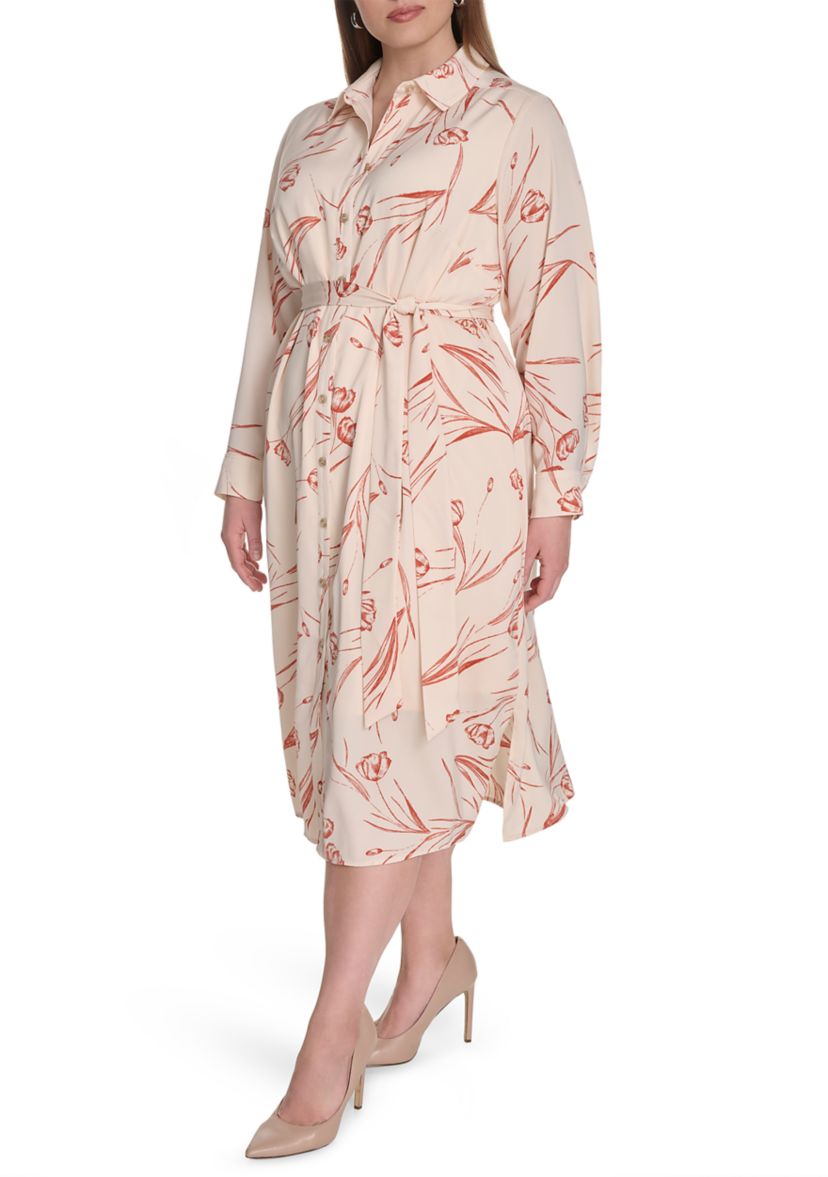 Plus Size Floral Printed Fit and Flare Dress