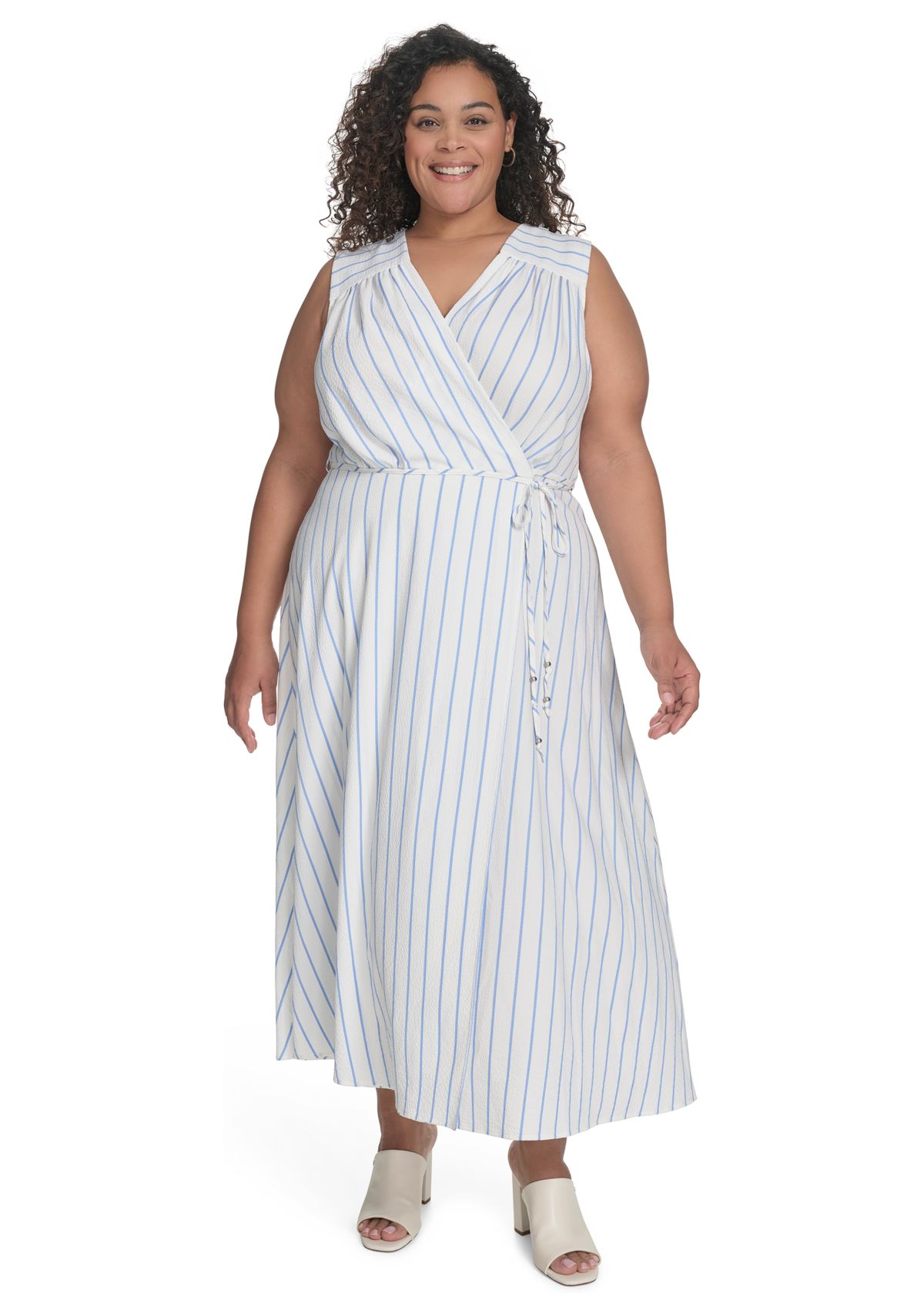Plus Size Sleeveless V-Neck Printed Fit and Flare Dress
