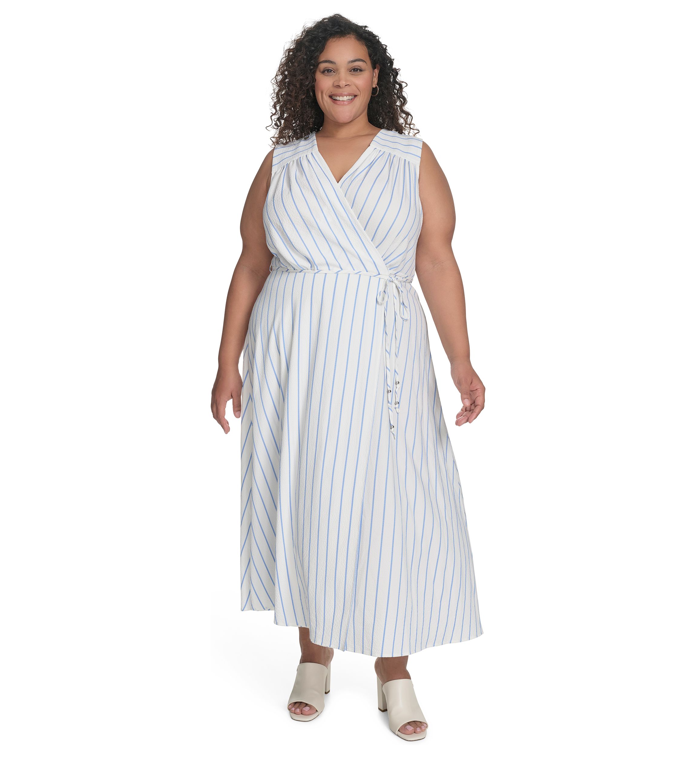 Plus Size Sleeveless V-Neck Printed Fit and Flare Dress
