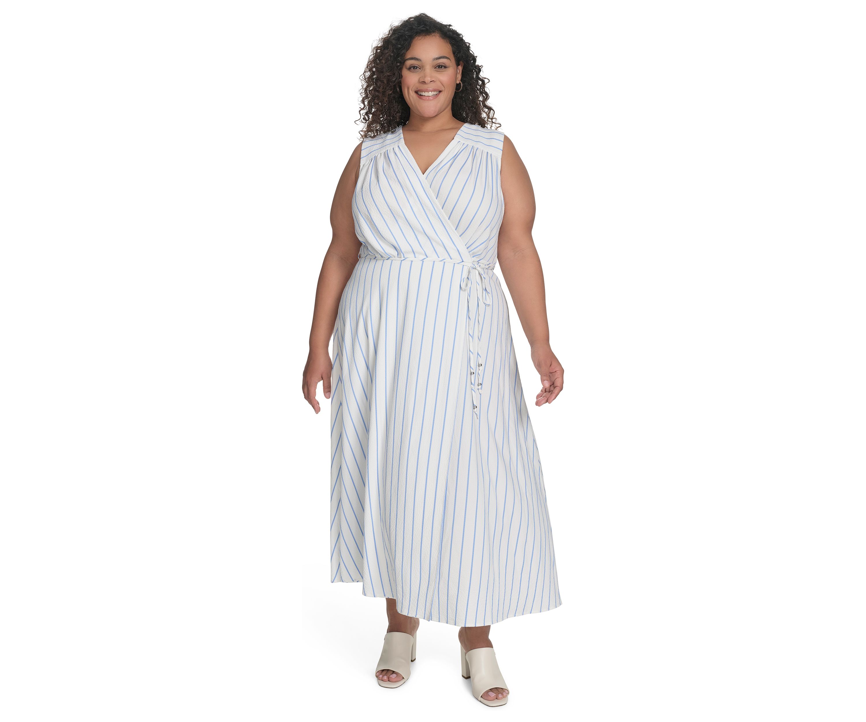 Plus Size Sleeveless V-Neck Printed Fit and Flare Dress