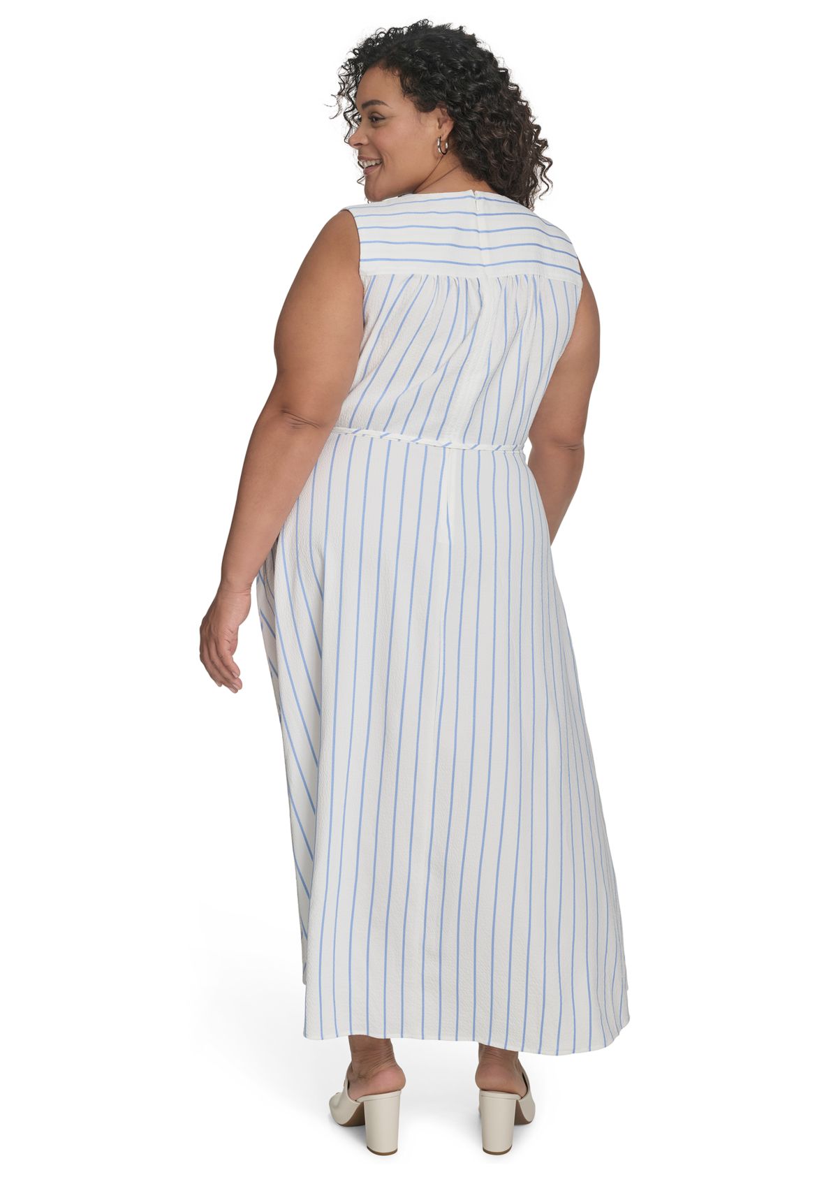 Plus Size Sleeveless V-Neck Printed Fit and Flare Dress