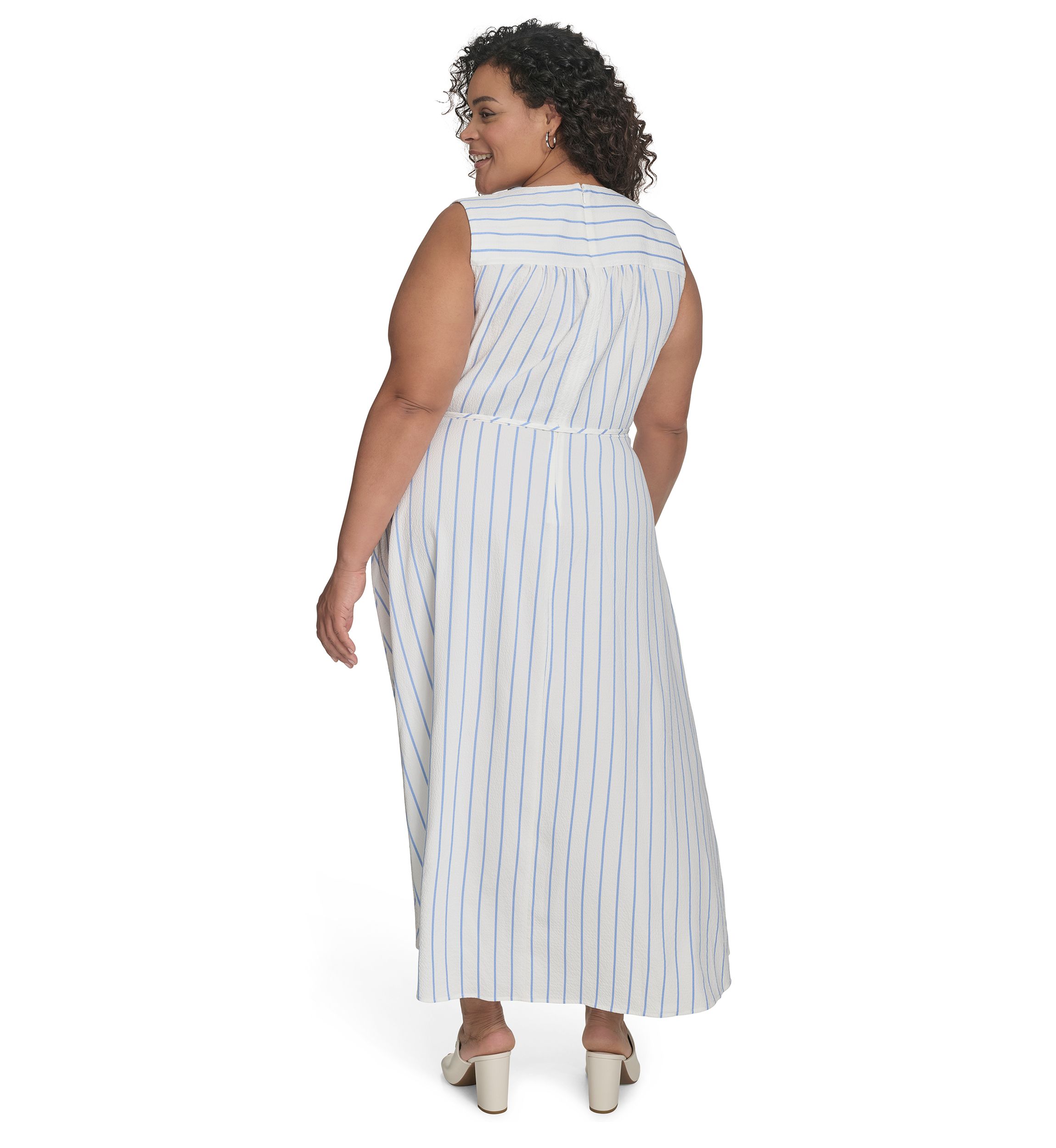 Plus Size Sleeveless V-Neck Printed Fit and Flare Dress