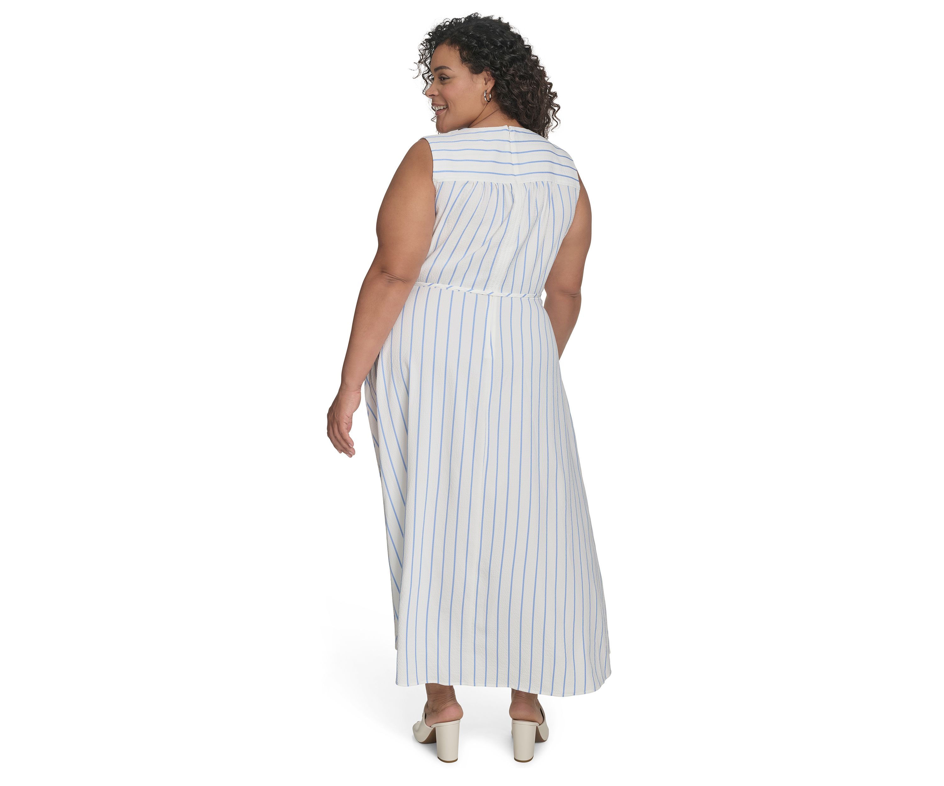 Plus Size Sleeveless V-Neck Printed Fit and Flare Dress