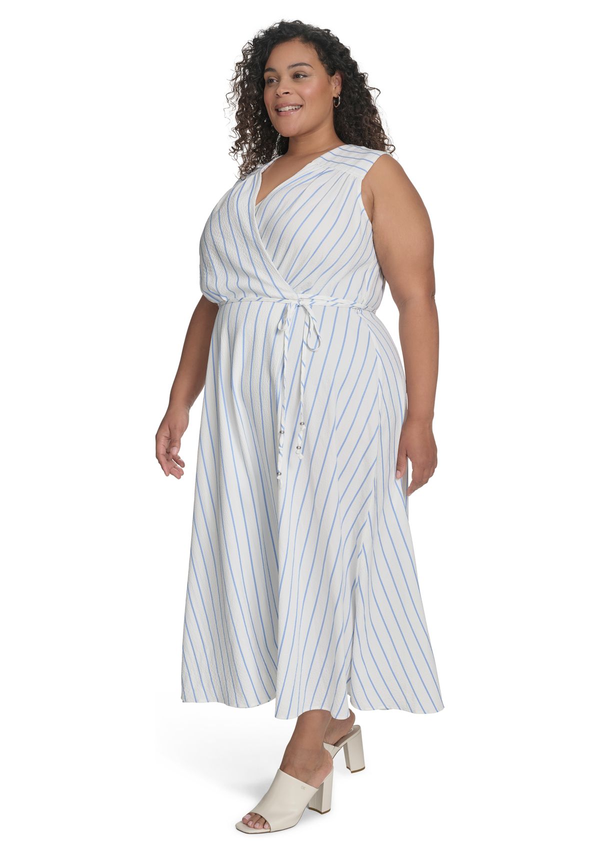 Plus Size Sleeveless V-Neck Printed Fit and Flare Dress