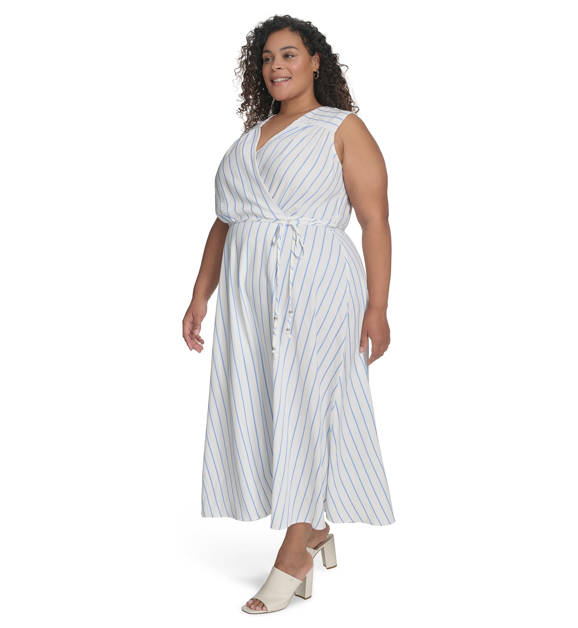 Plus Size Sleeveless V-Neck Printed Fit and Flare Dress