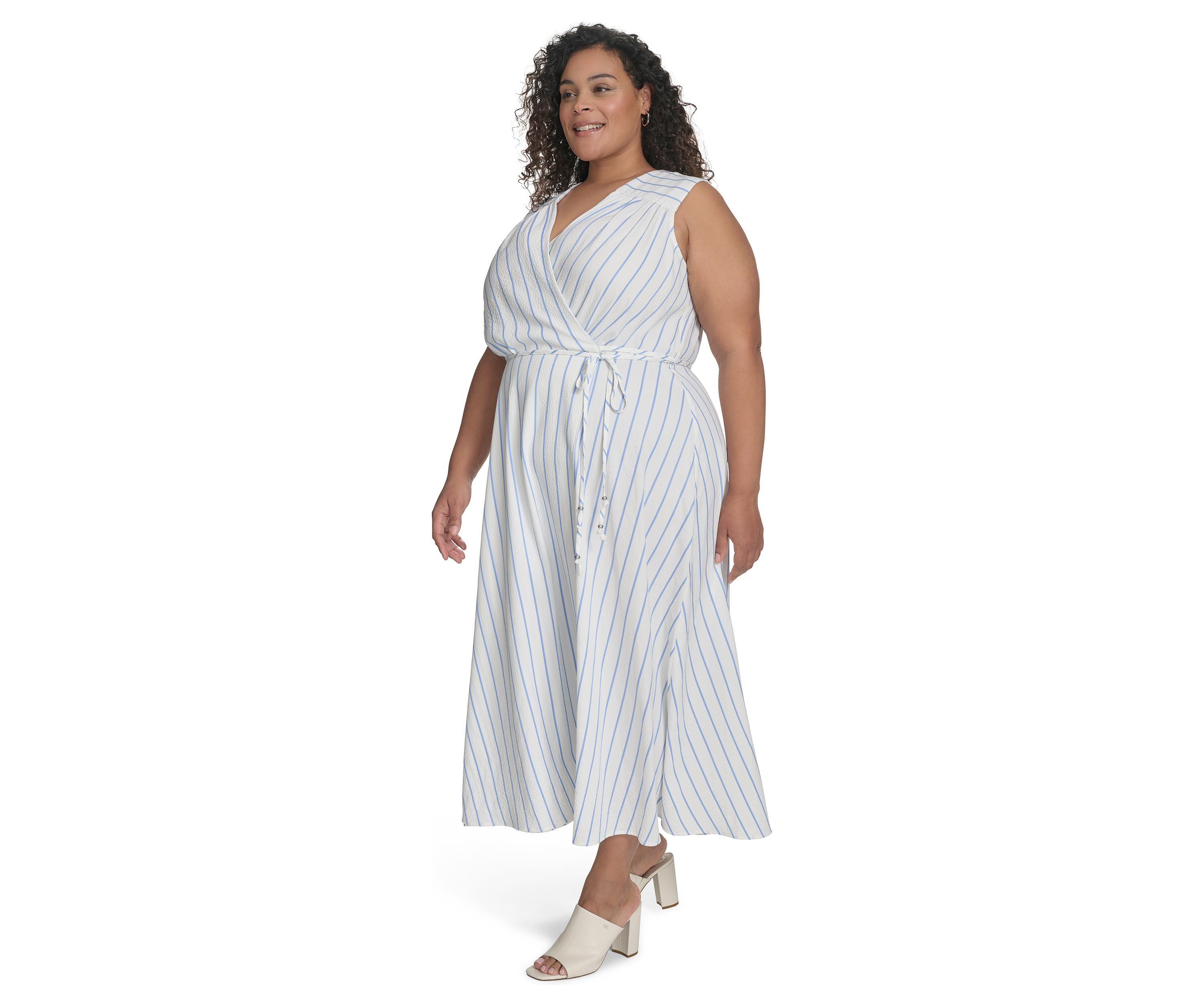 Plus Size Sleeveless V-Neck Printed Fit and Flare Dress