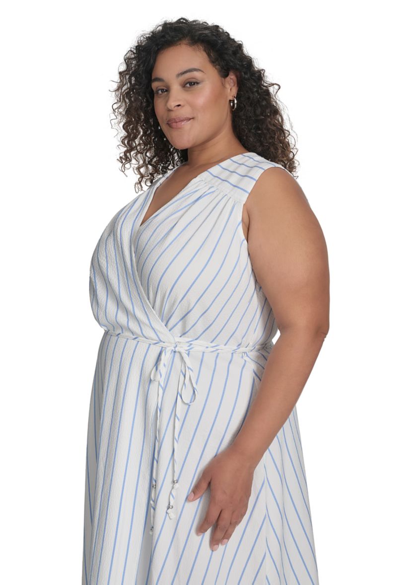 Plus Size Sleeveless V-Neck Printed Fit and Flare Dress