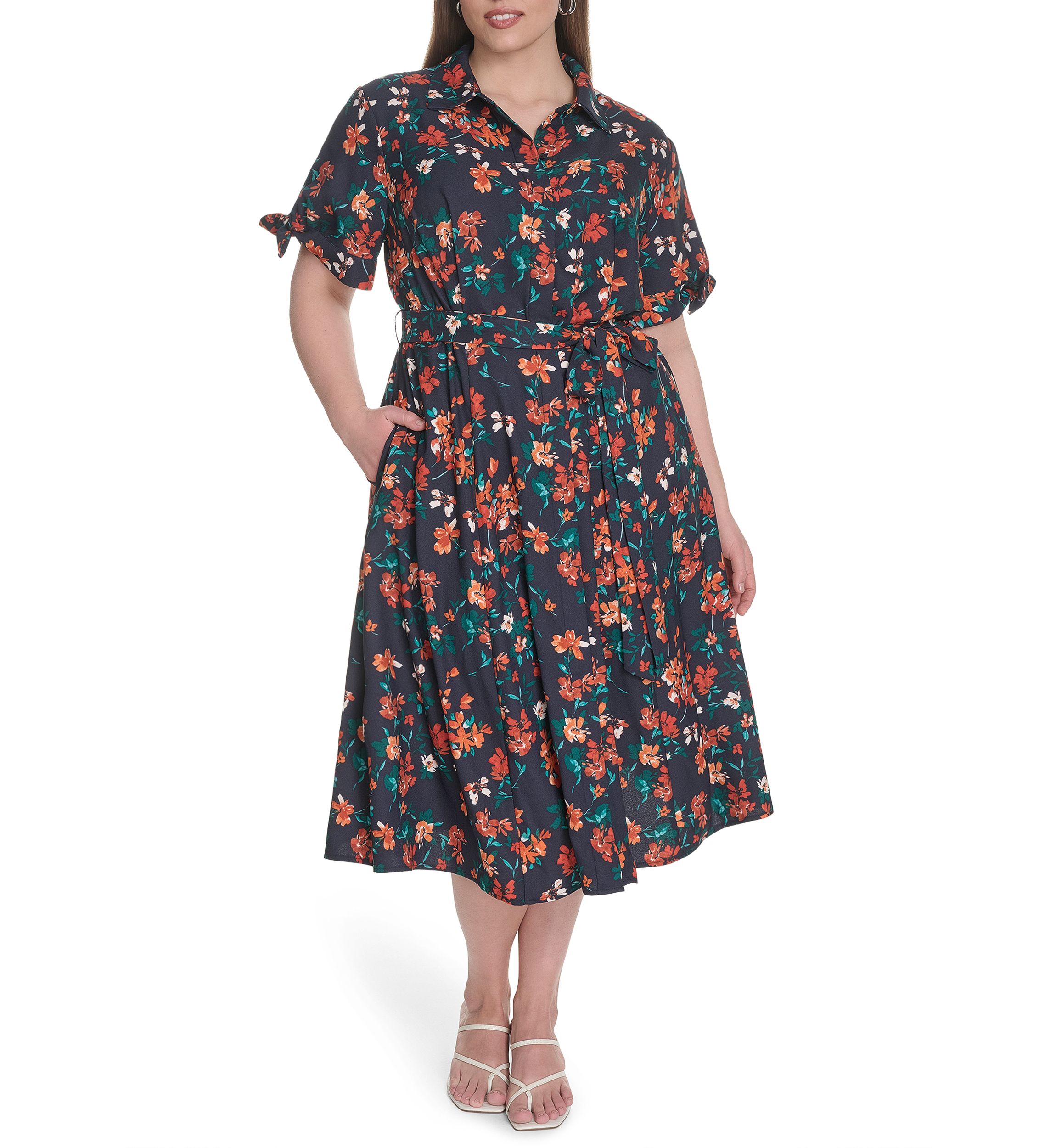 Plus Size Floral Printed Fit and Flare Crepe Dress