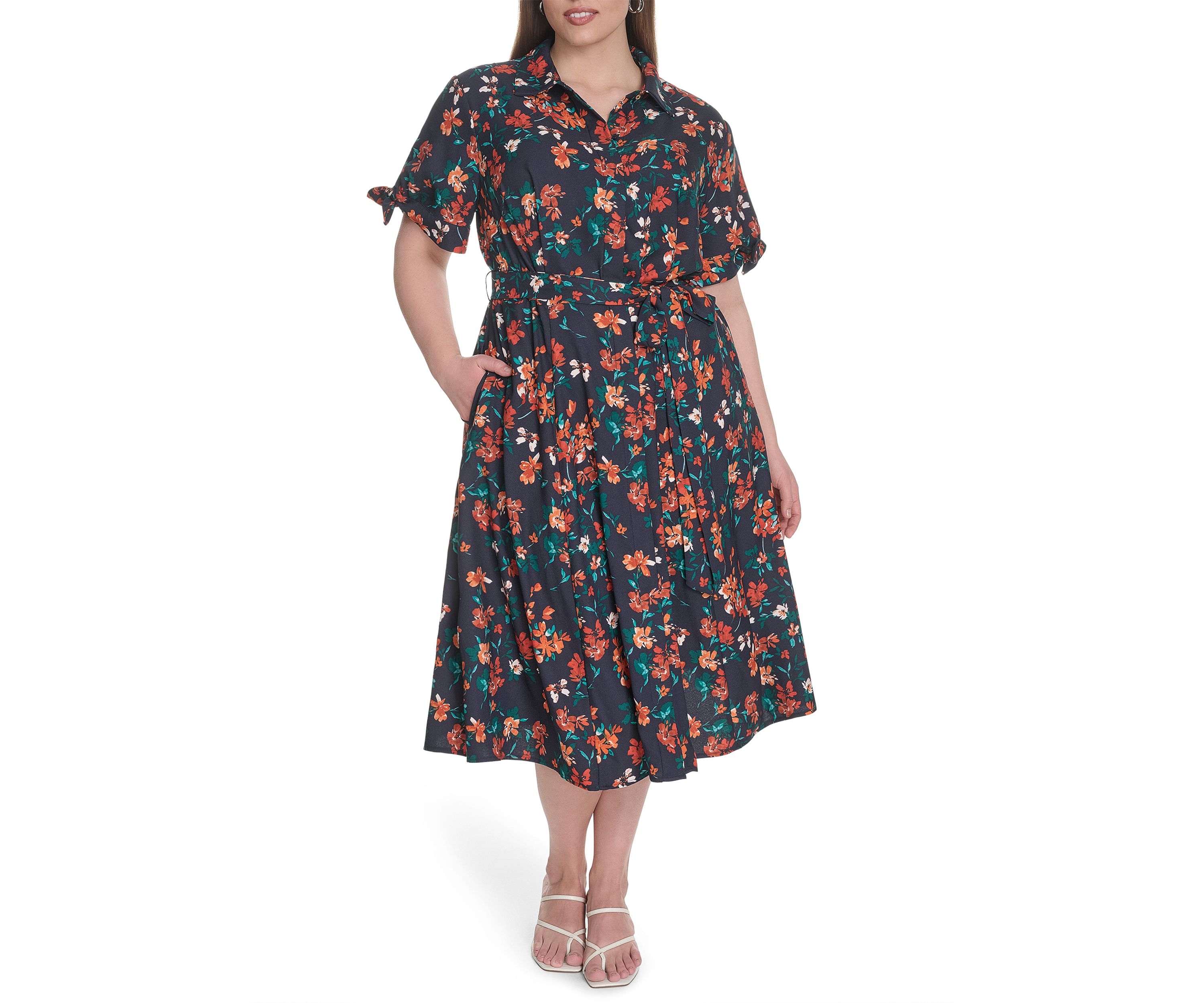 Plus Size Floral Printed Fit and Flare Crepe Dress