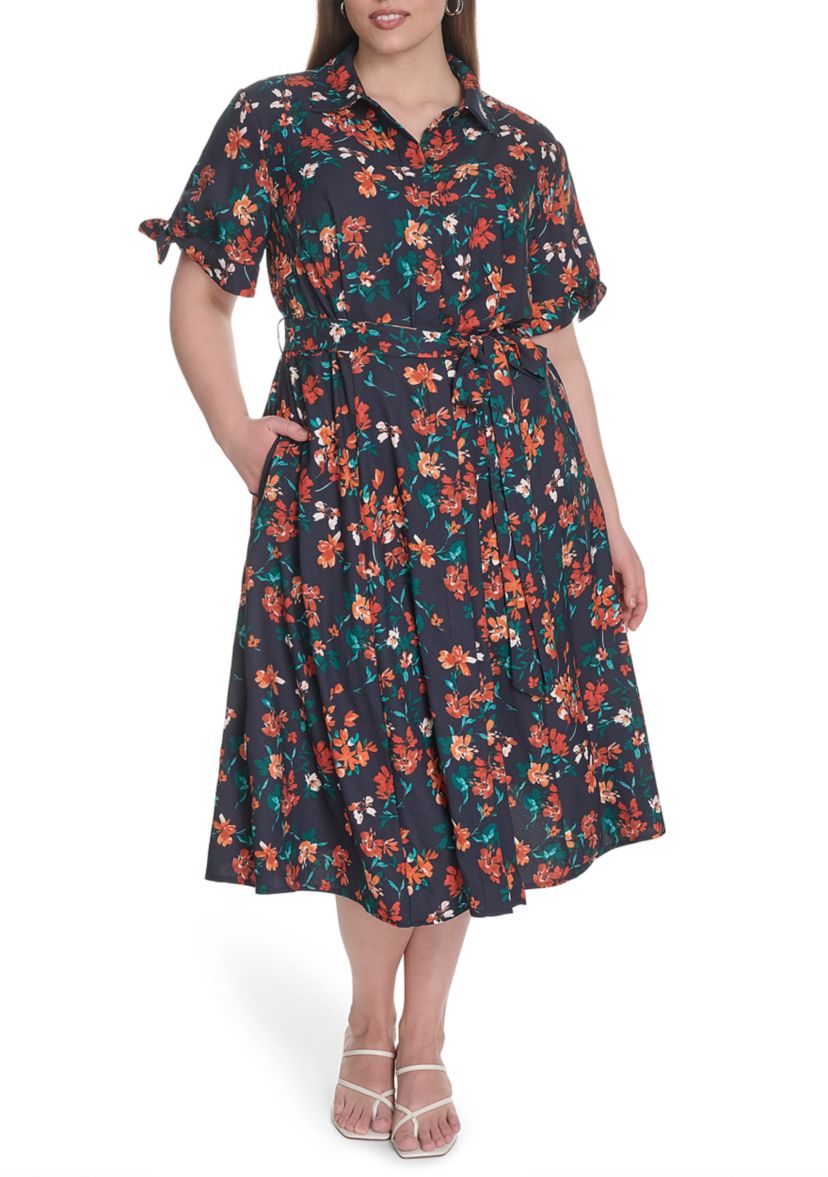 Plus Size Floral Printed Fit and Flare Crepe Dress